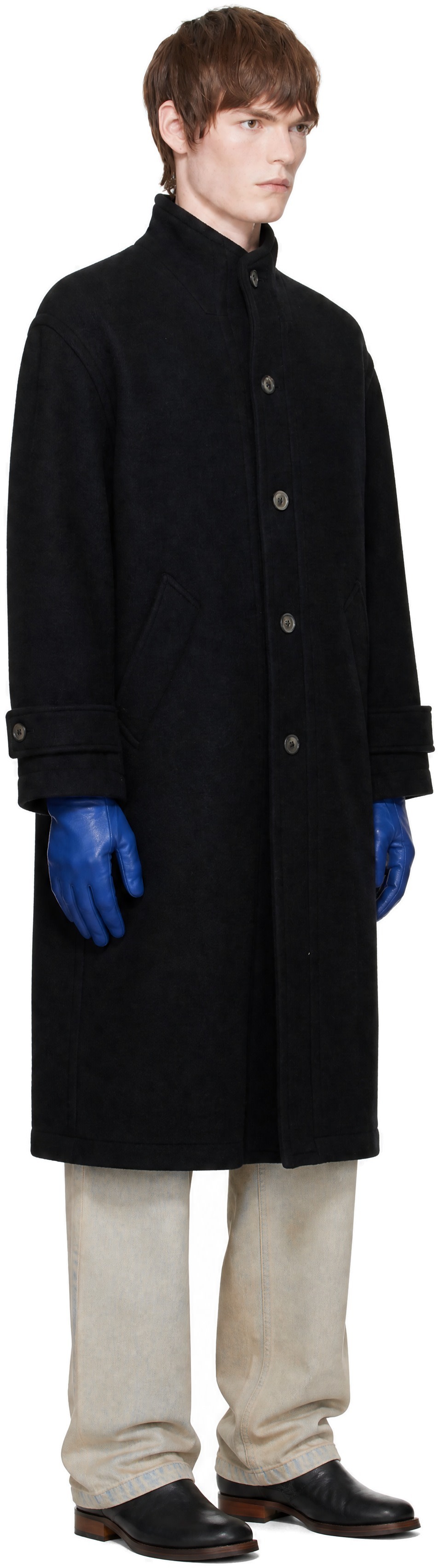 COOR - Black Virgin Wool High Neck Coat