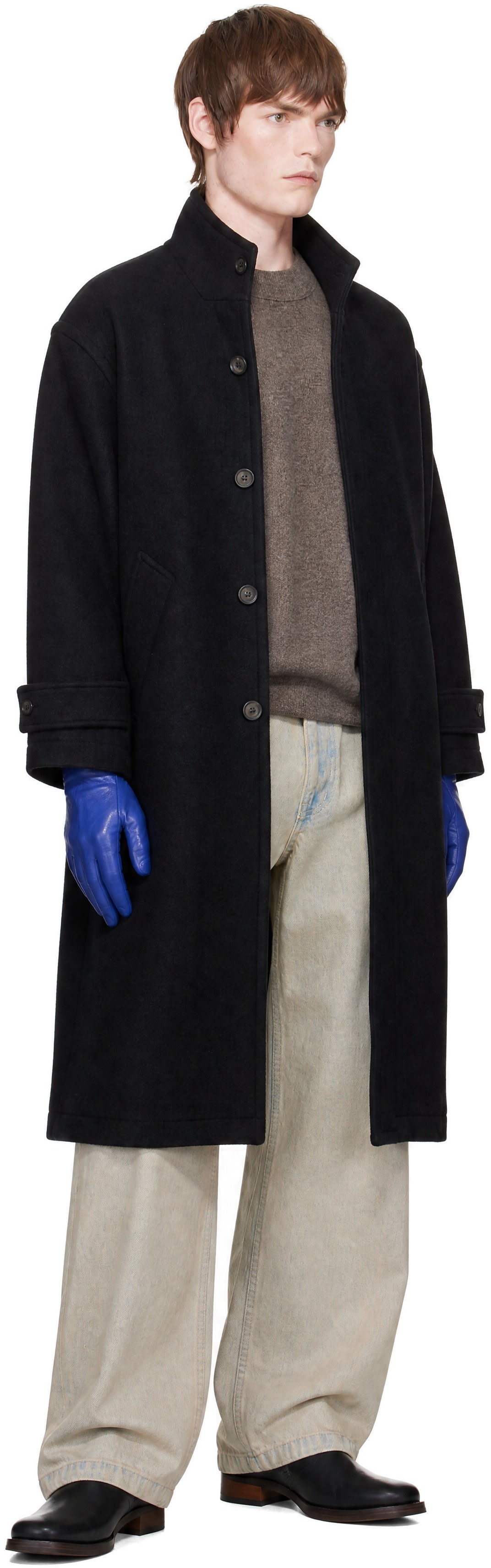 COOR - Black Virgin Wool High Neck Coat