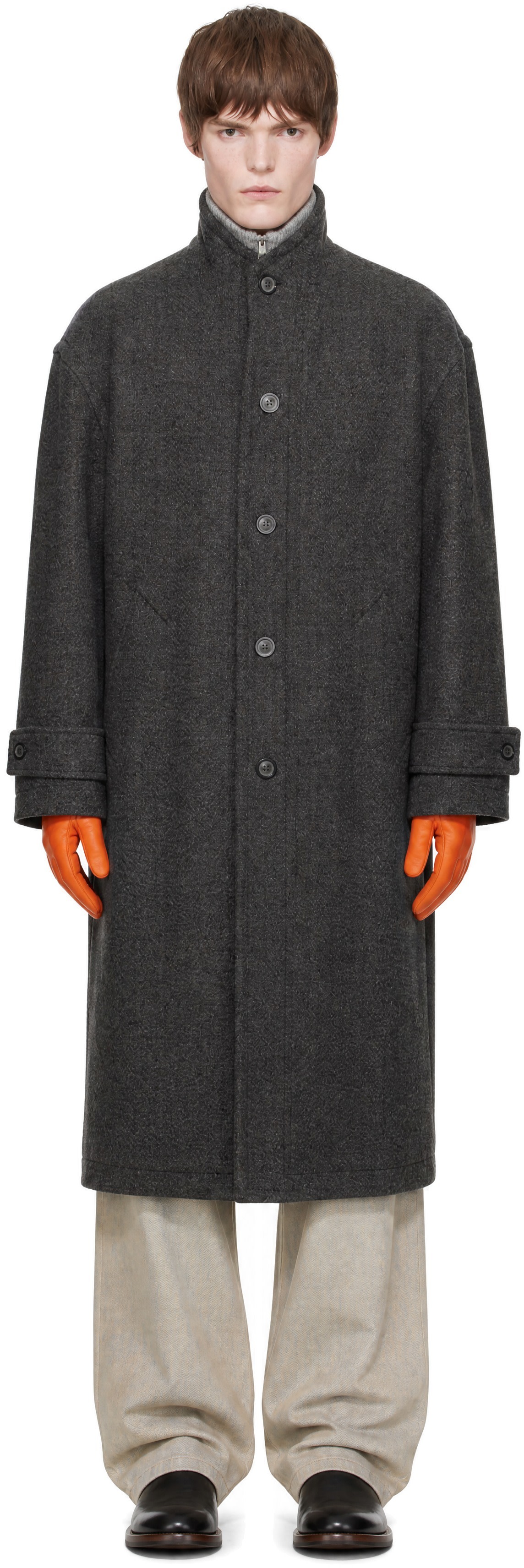 COOR - Gray Cashmere Blend High Neck Coat