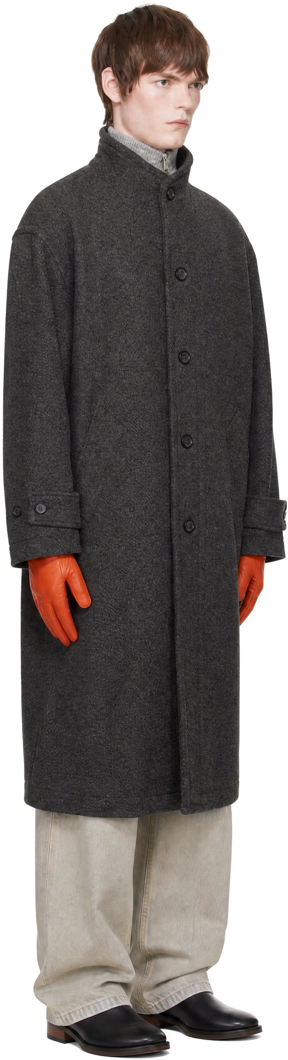 COOR - Gray Cashmere Blend High Neck Coat