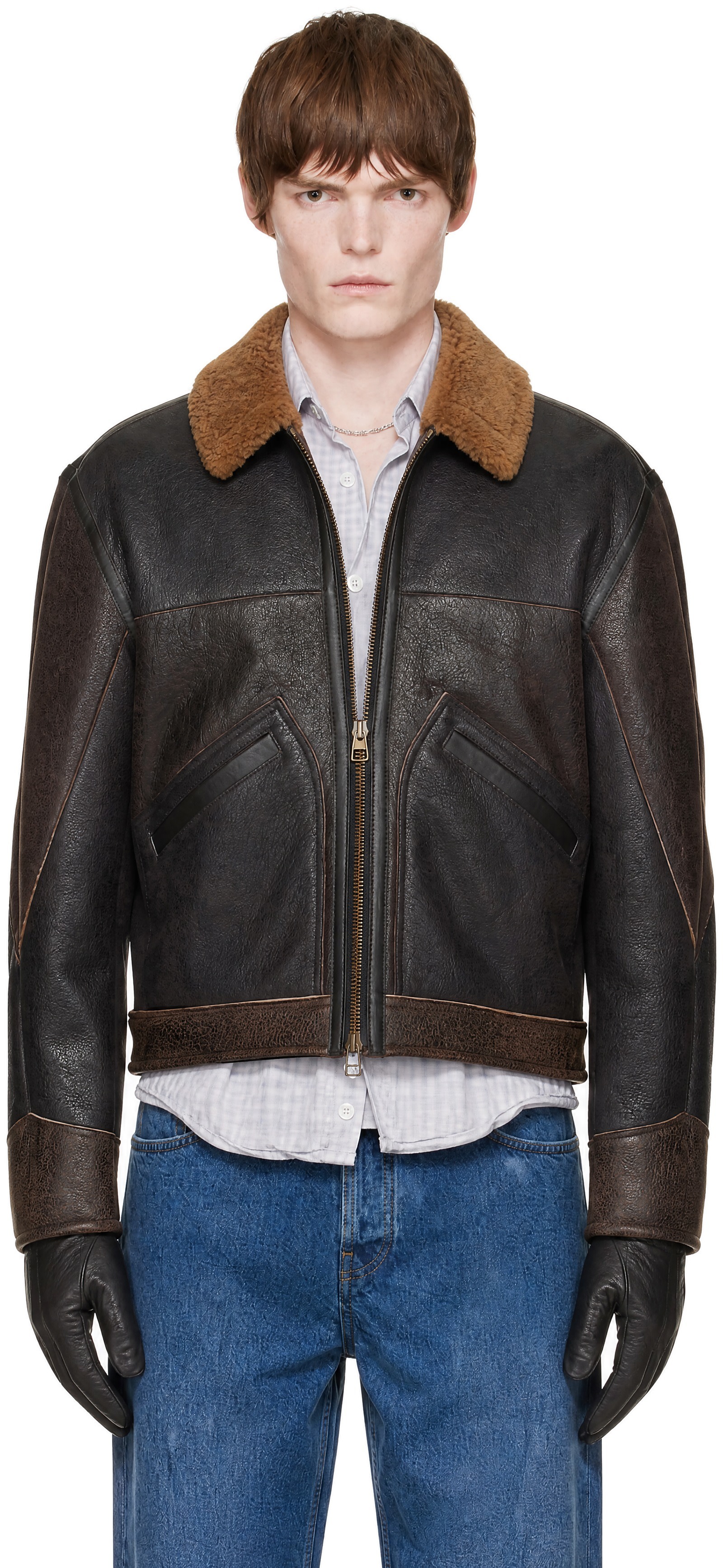 COOR - Brown Patchwork Shearling Jacket