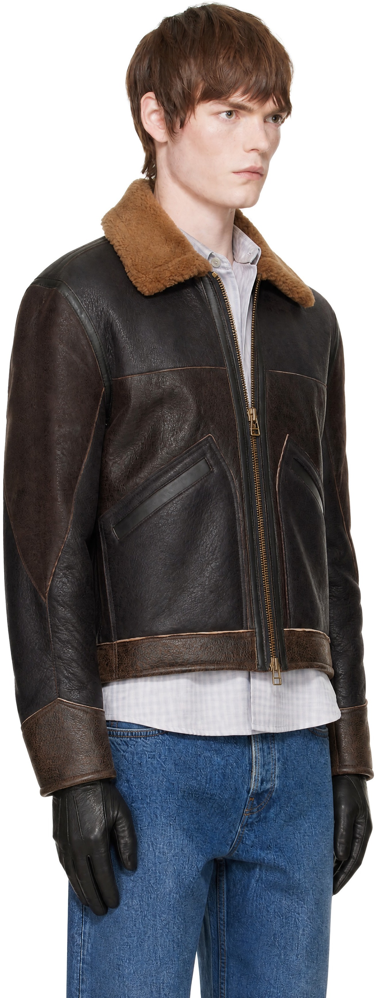 COOR - Brown Patchwork Shearling Jacket