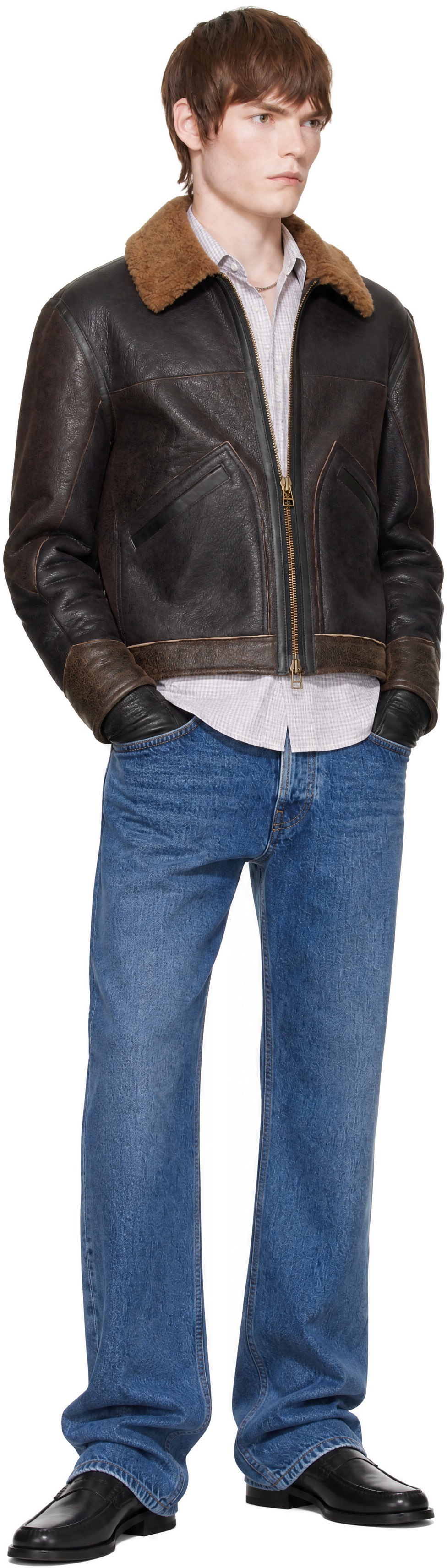 COOR - Brown Patchwork Shearling Jacket