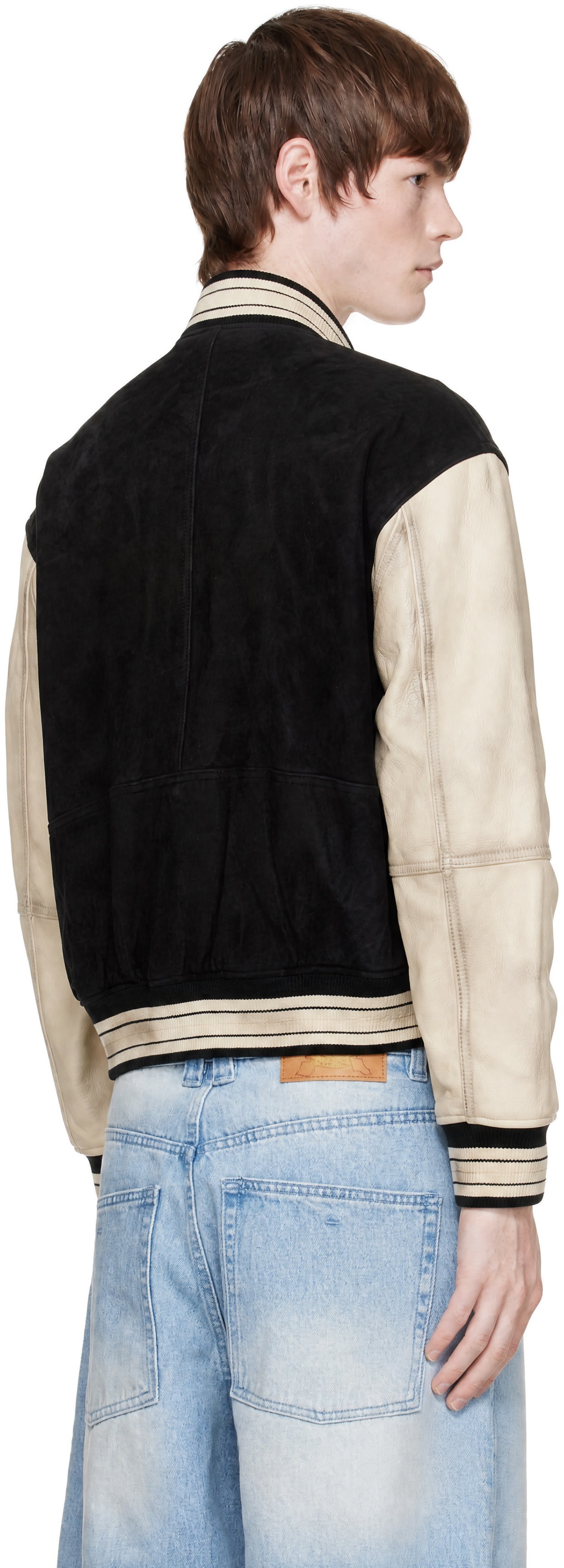 COOR - Black & Off-White Mixed Leather Varsity Jacket
