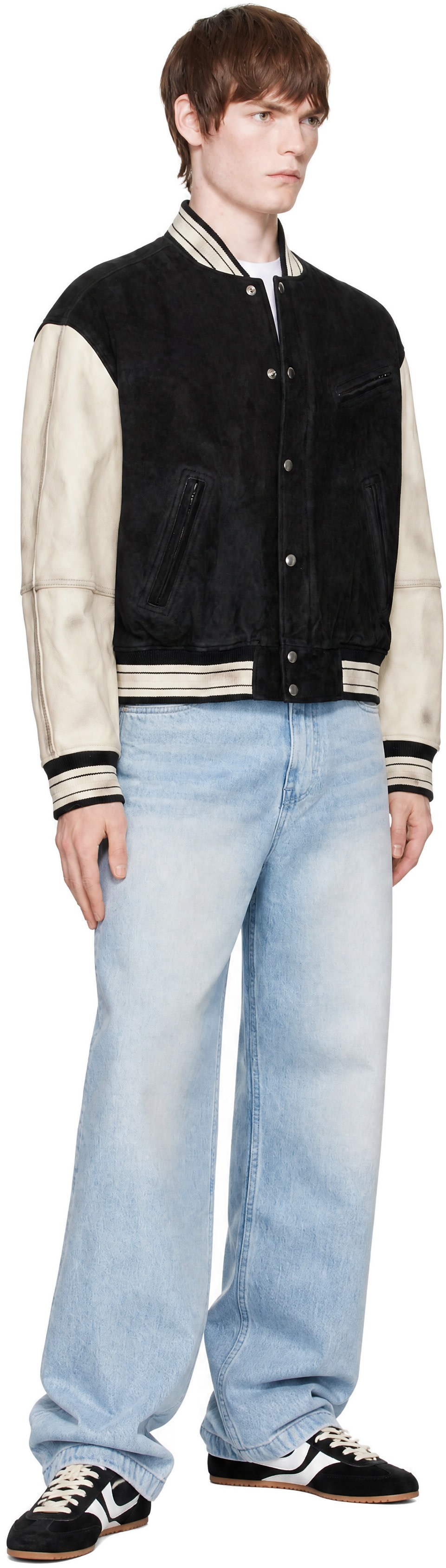 COOR - Black & Off-White Mixed Leather Varsity Jacket
