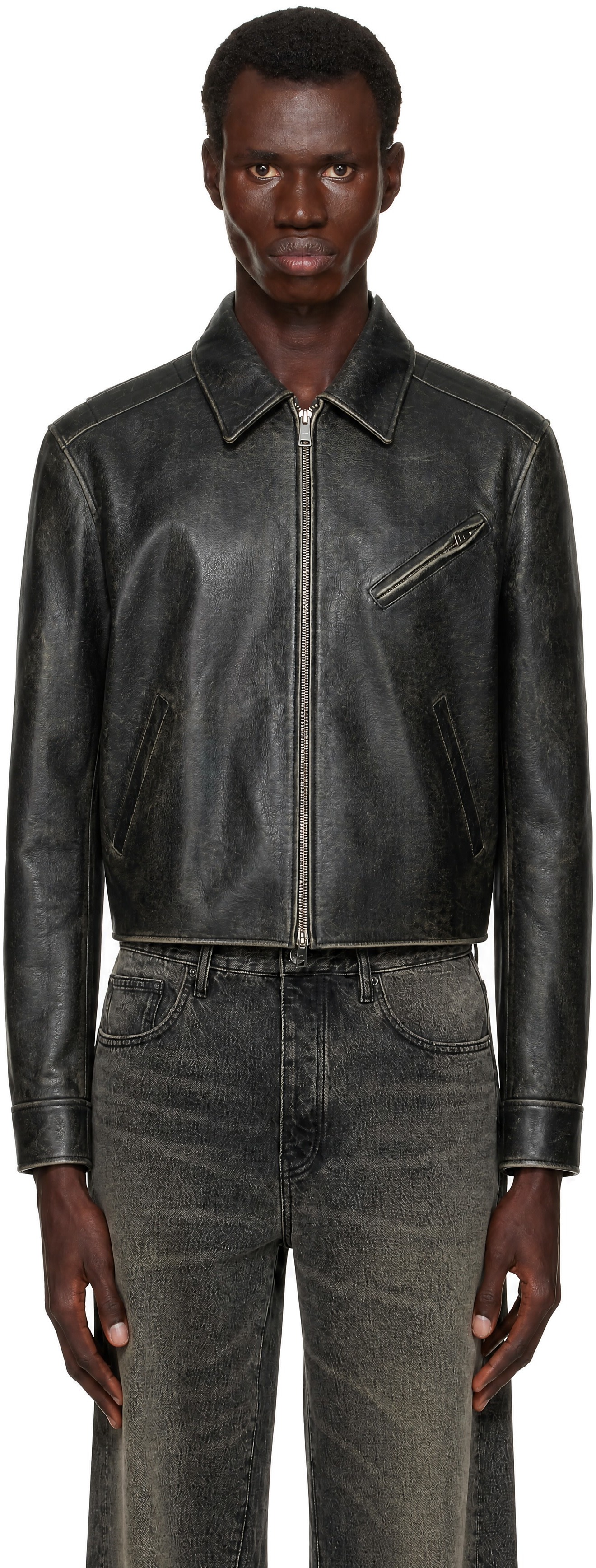 COOR - Black Cow Washed Leather Biker Jacket
