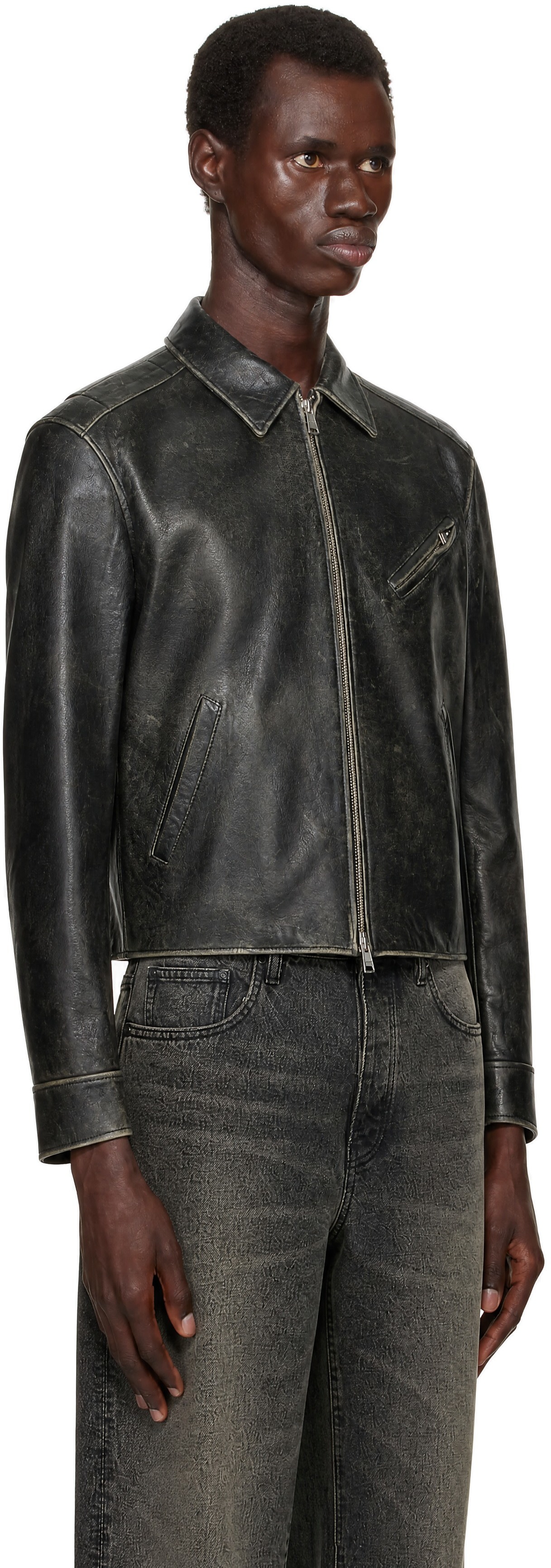 COOR - Black Cow Washed Leather Biker Jacket