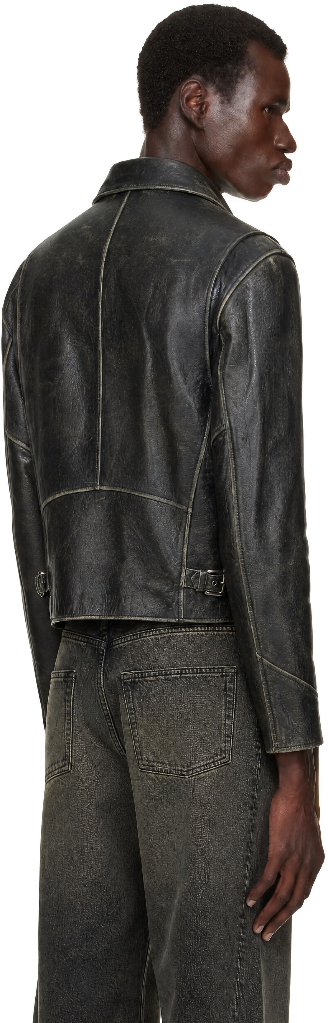 COOR - Black Cow Washed Leather Biker Jacket