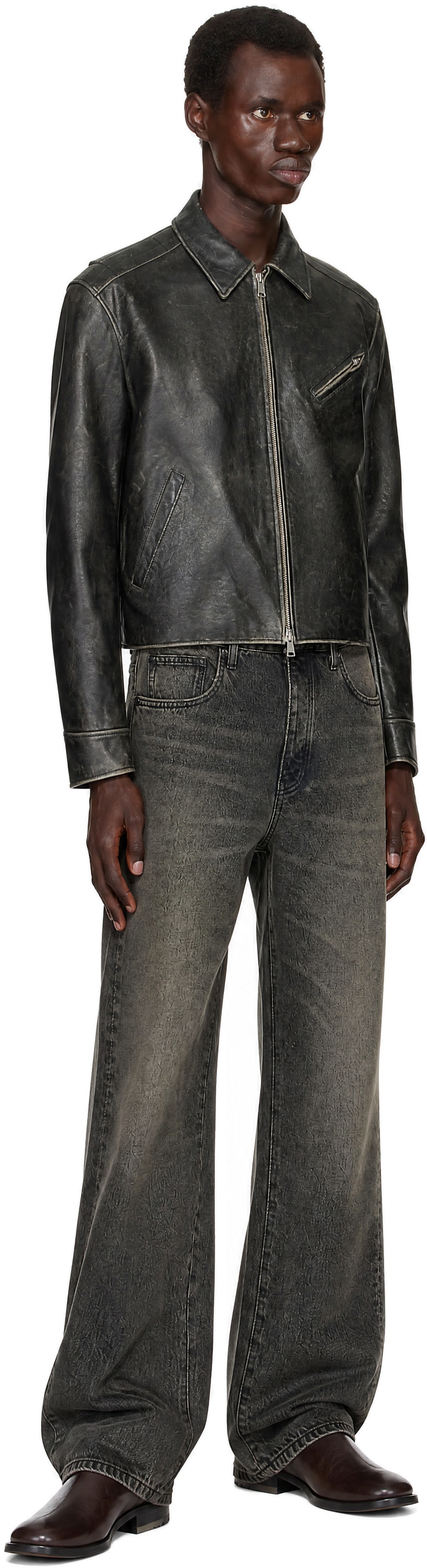 COOR - Black Cow Washed Leather Biker Jacket