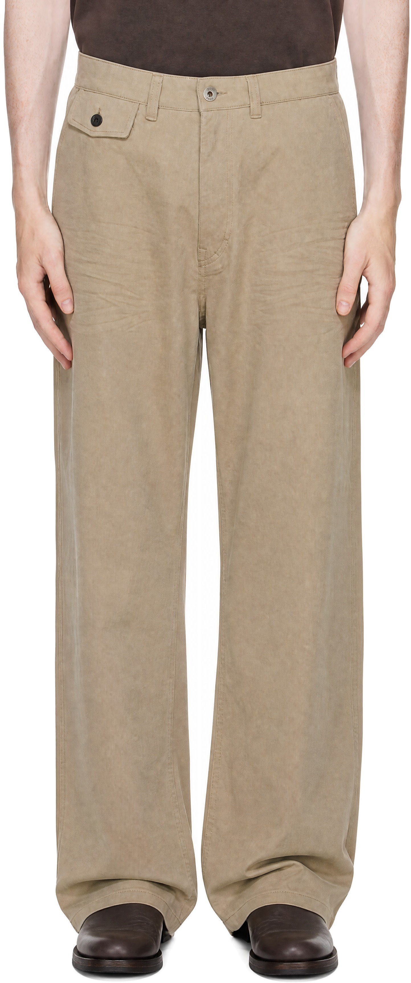 COOR - Beige Cinched Back Embossed Curved Trousers