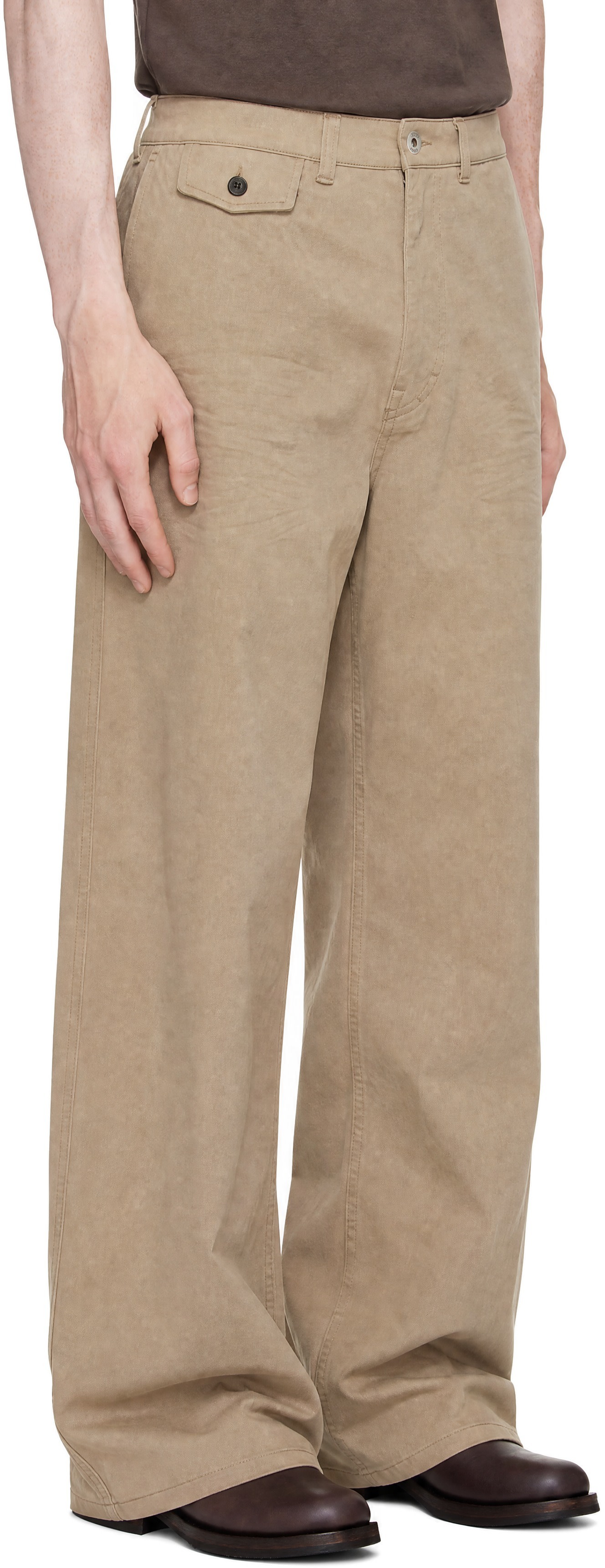 COOR - Beige Cinched Back Embossed Curved Trousers