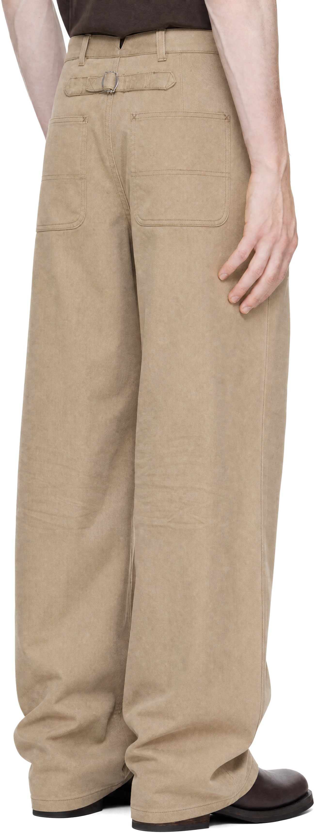 COOR - Beige Cinched Back Embossed Curved Trousers