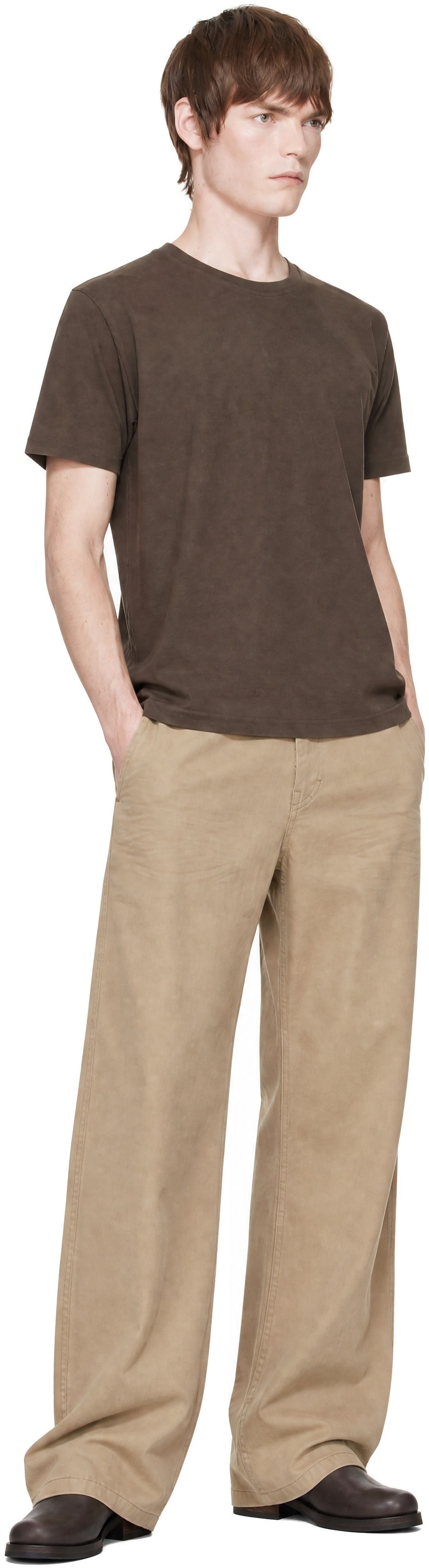 COOR - Beige Cinched Back Embossed Curved Trousers