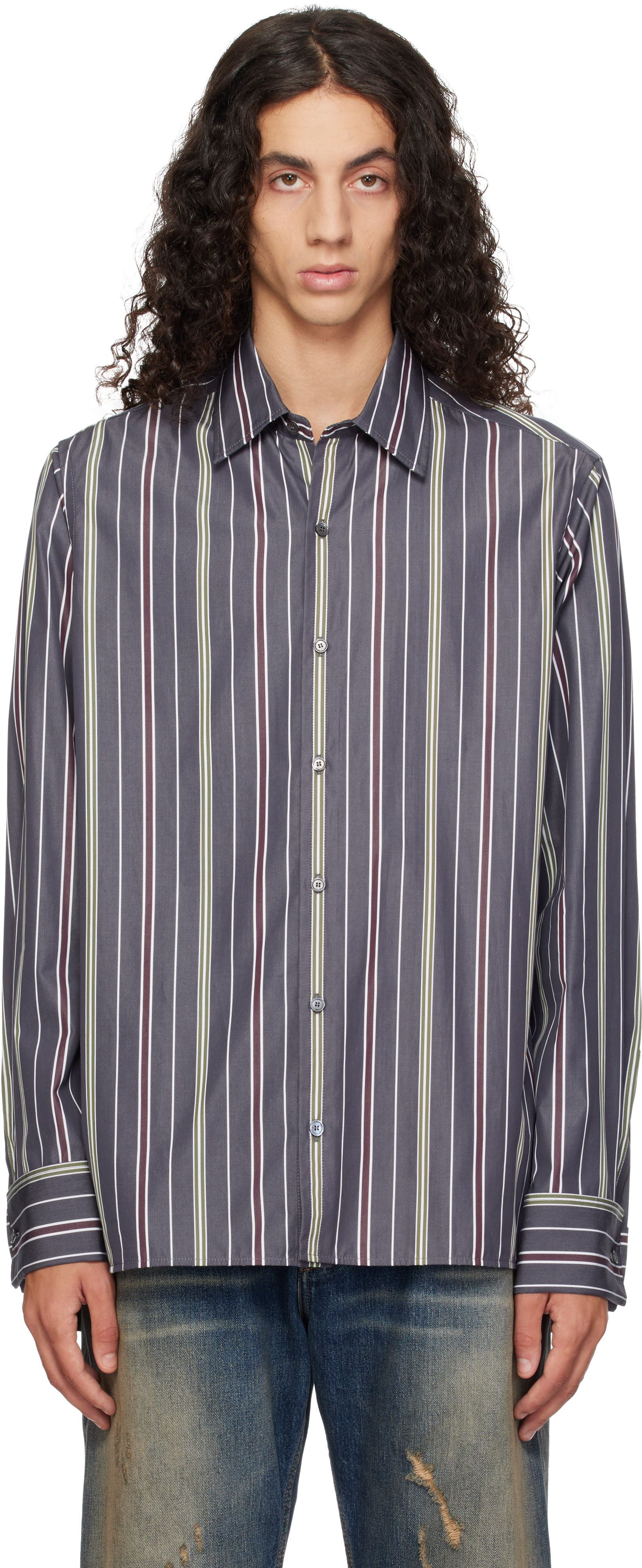 Lanvin - グレー Straight-Cut ストライプ シャツ