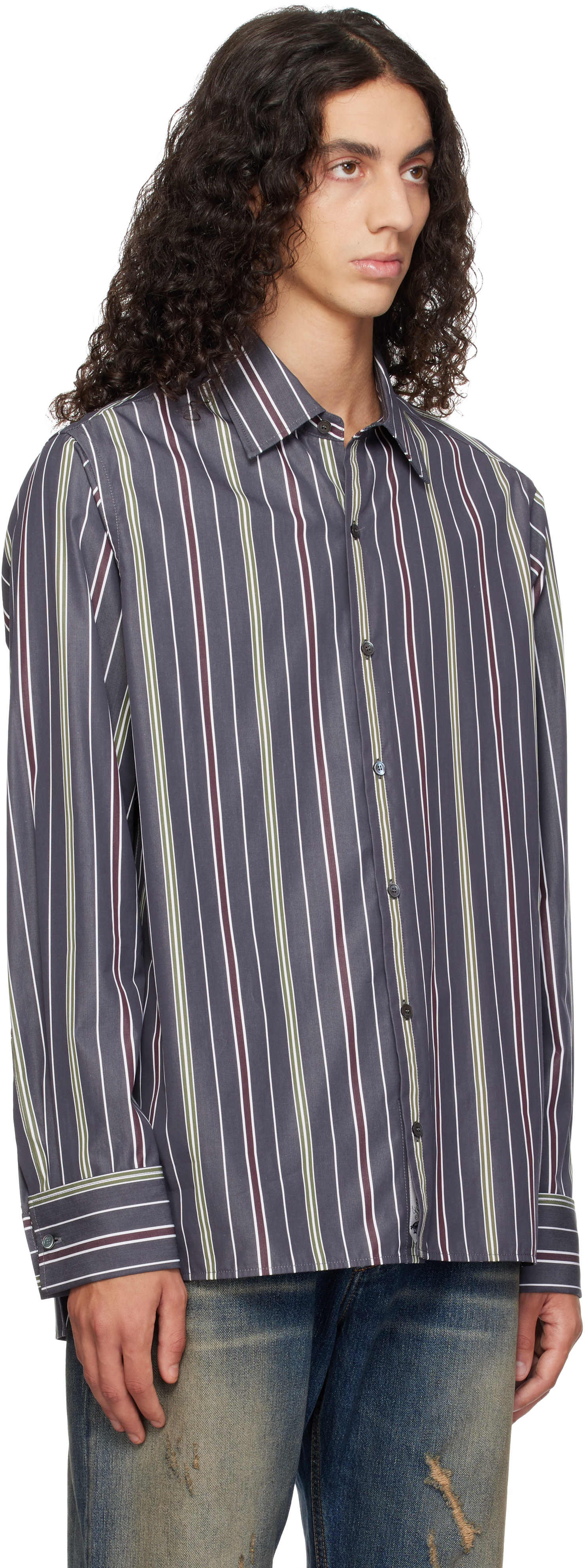 Lanvin - グレー Straight-Cut ストライプ シャツ