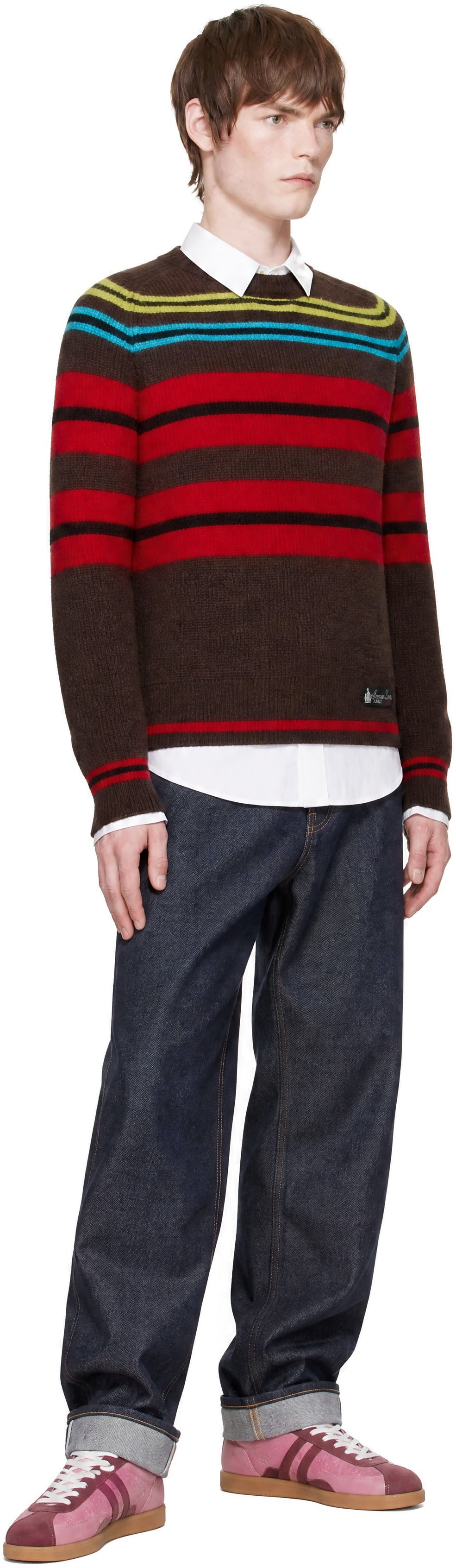 Lanvin - Pull gris en laine et cachemire à rayures