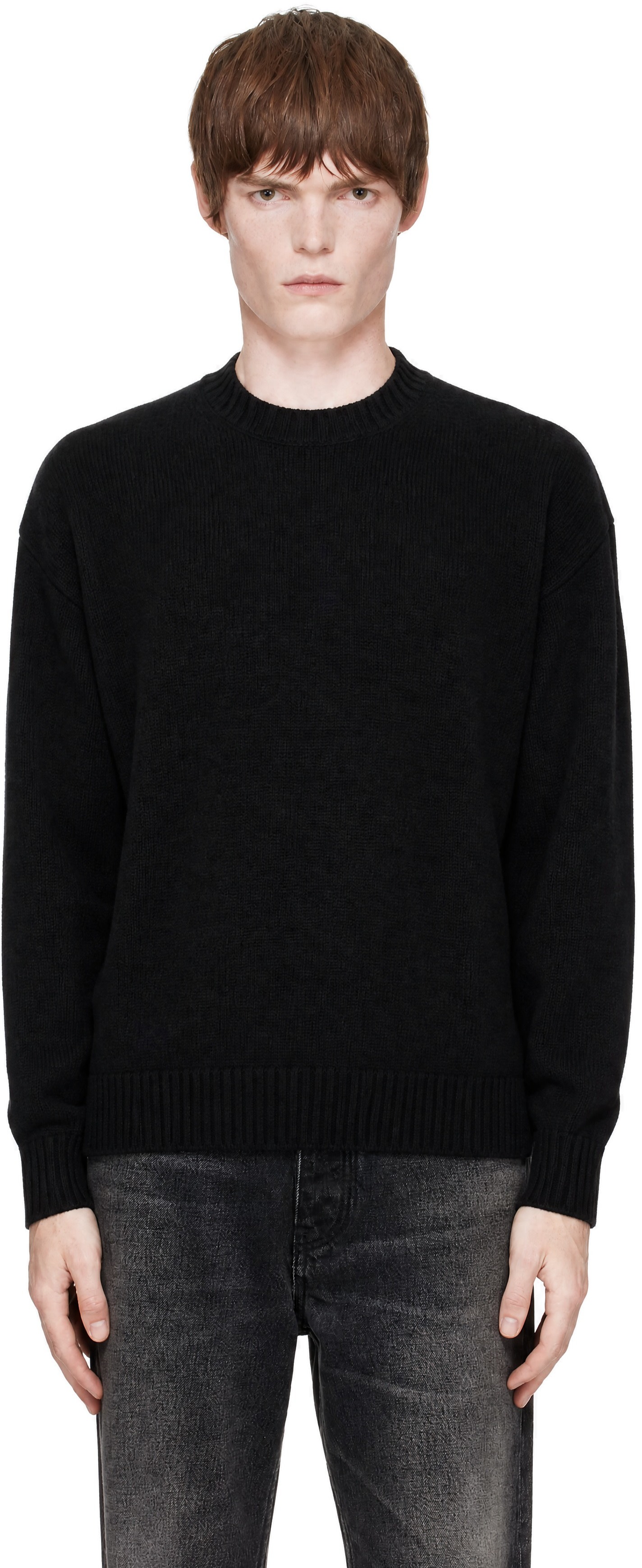 COOR - Black Wool Cropped Crewneck Sweater