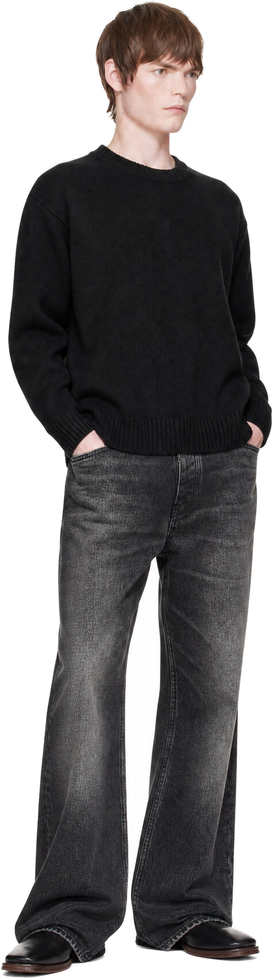 COOR - Black Wool Cropped Crewneck Sweater