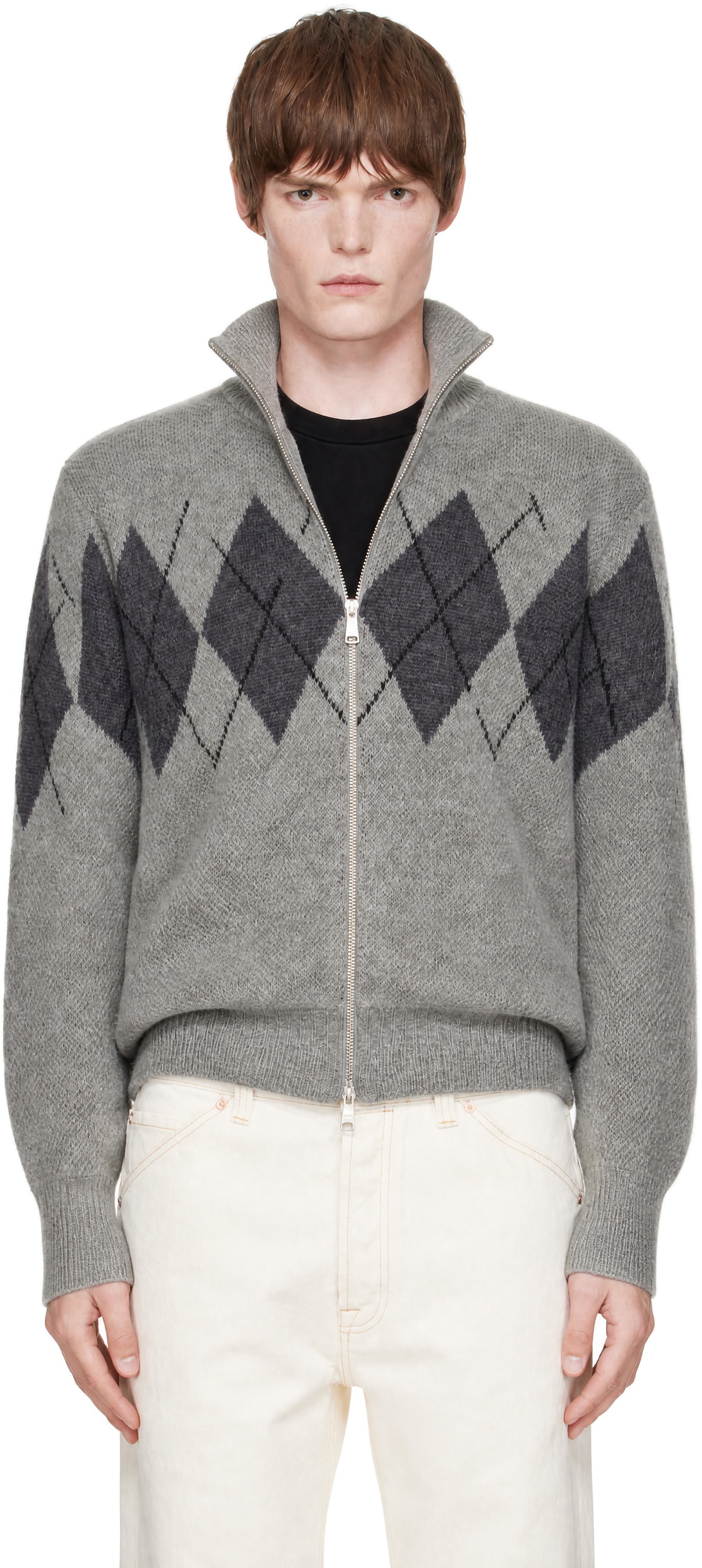 COOR - Gray Inside Out Argyle Zip-Up Cardigan