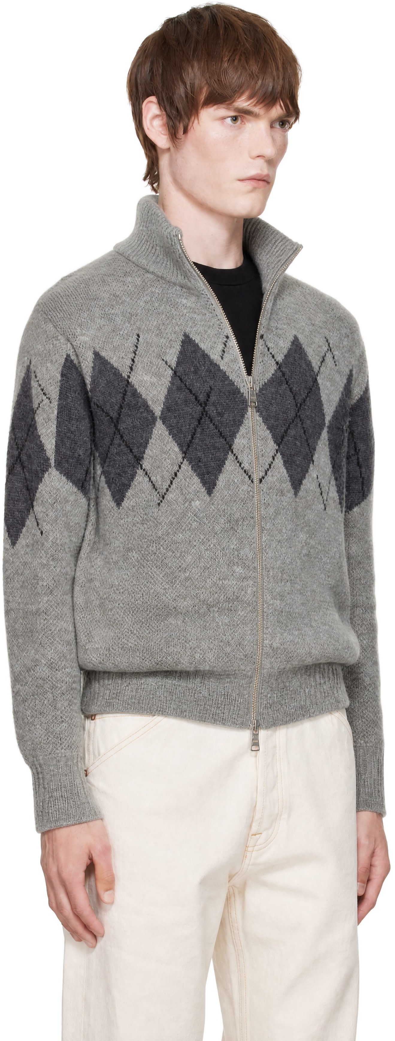 COOR - Gray Inside Out Argyle Zip-Up Cardigan