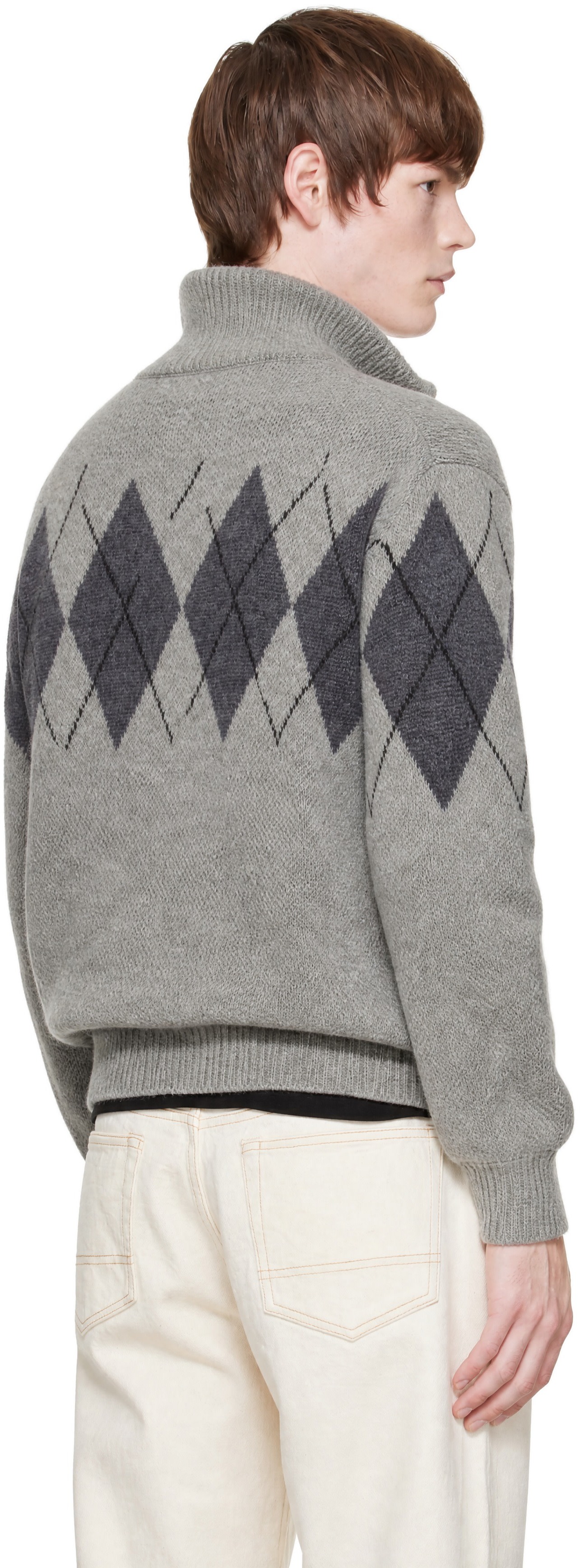 COOR - Gray Inside Out Argyle Zip-Up Cardigan