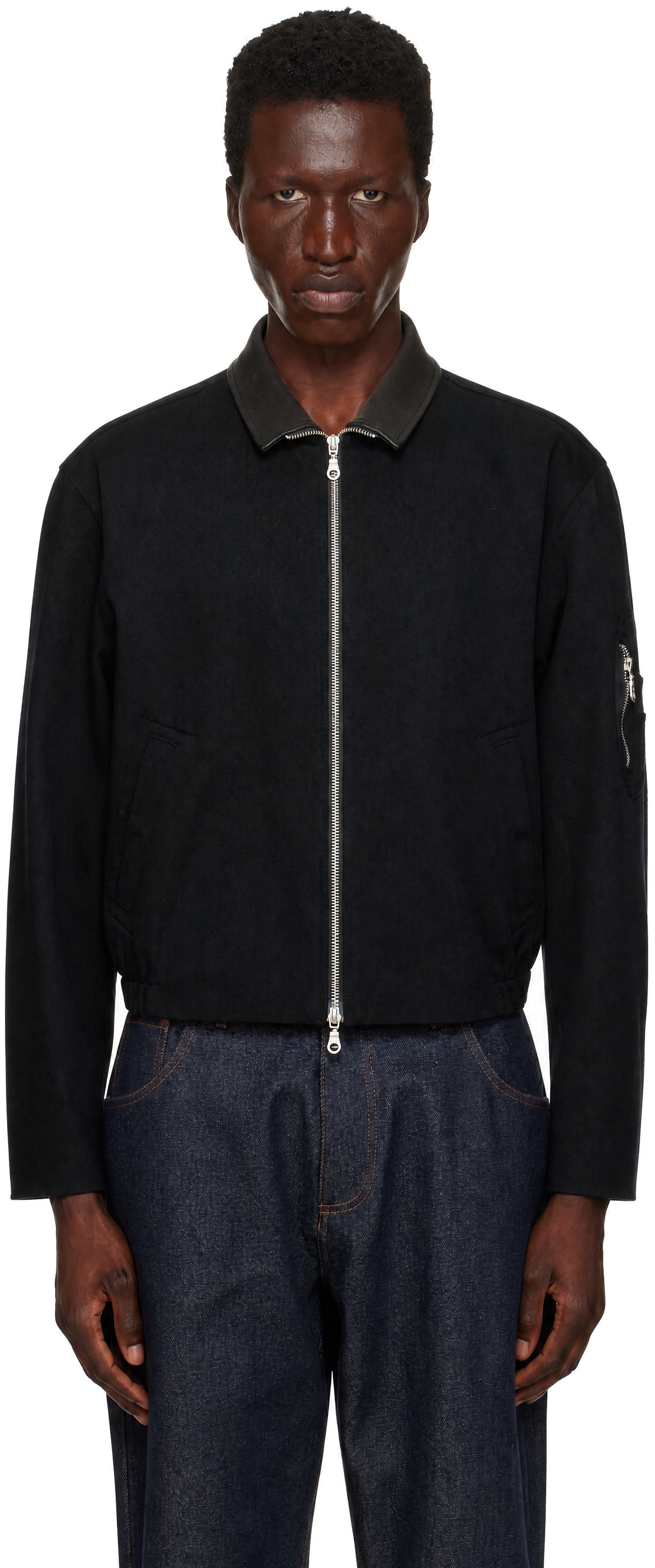 COOR - Navy Pilot Leather Collar Bomber Jacket