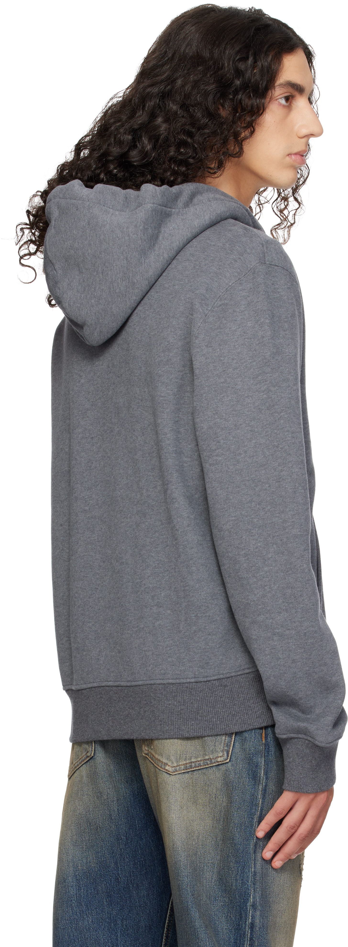 Lanvin - Pull à capuche gris à appliqué à logo