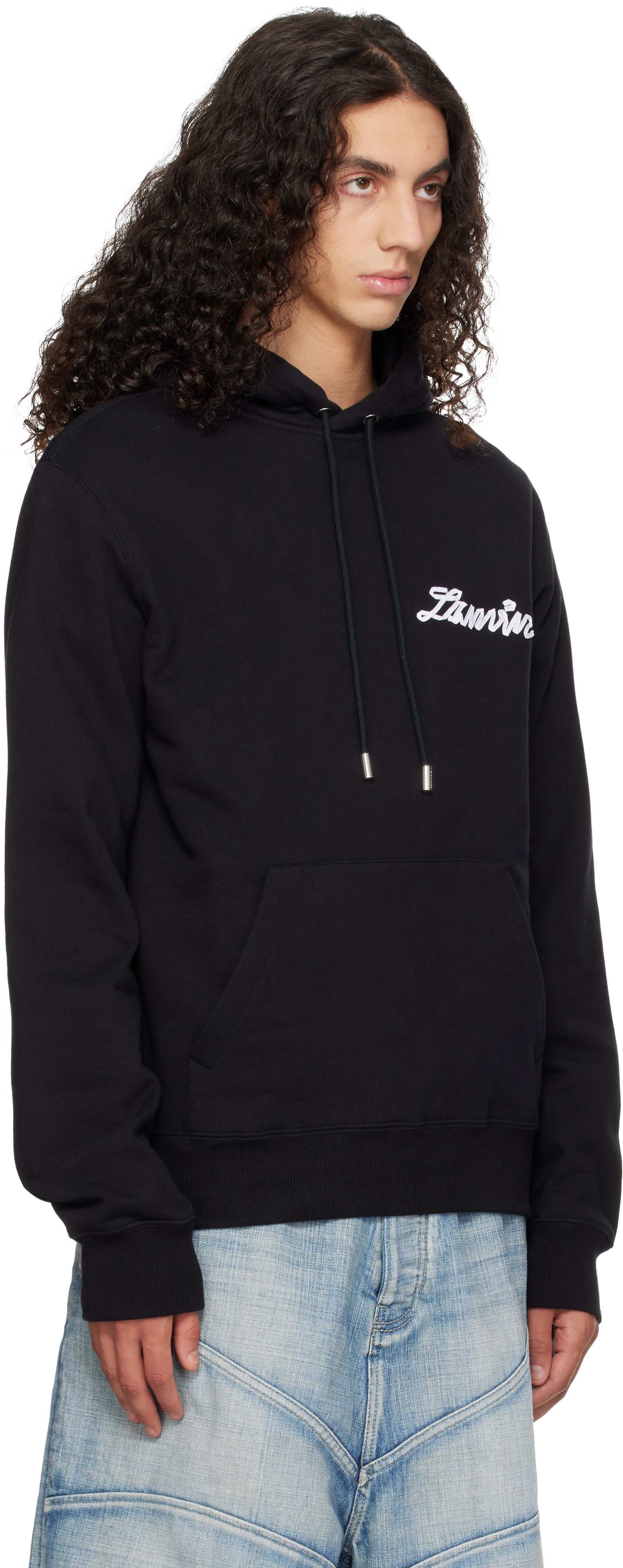 Lanvin - Pull à capuche noir à appliqué à logo