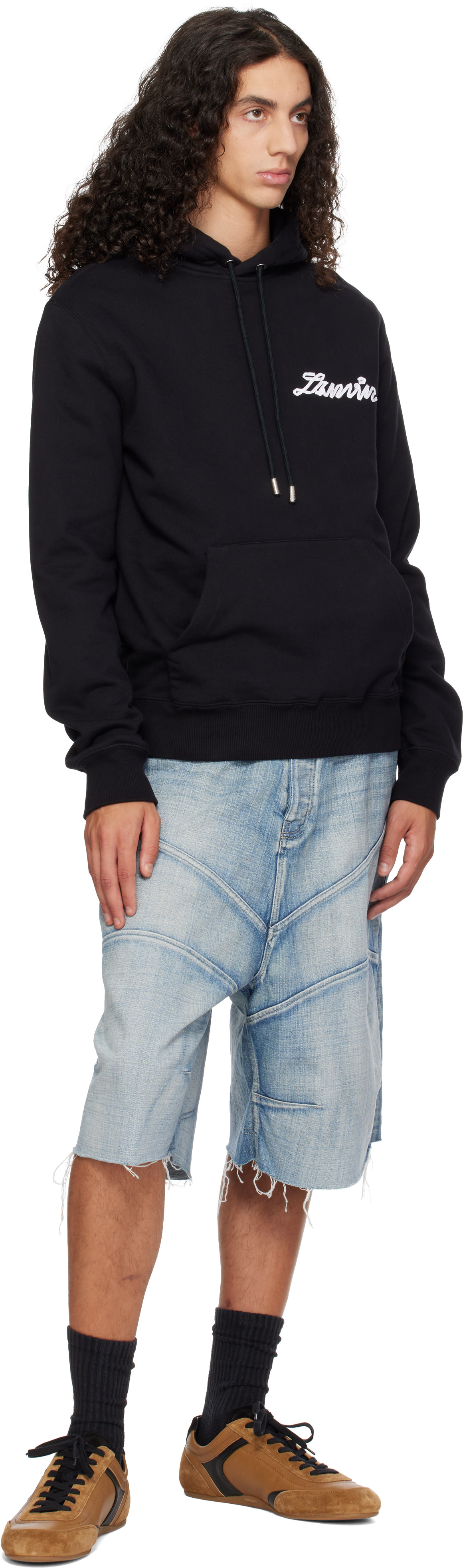 Lanvin: Black 'Lanvin' Ribbon Hoodie | SSENSE