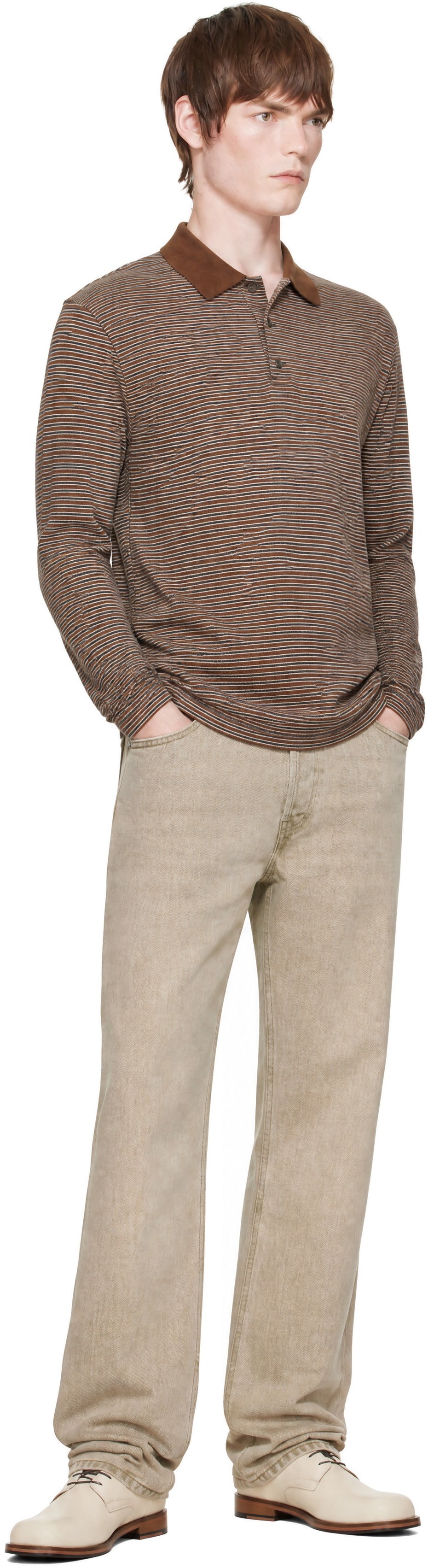 COOR: Brown Multi Pin Pique Long Sleeve Polo | SSENSE
