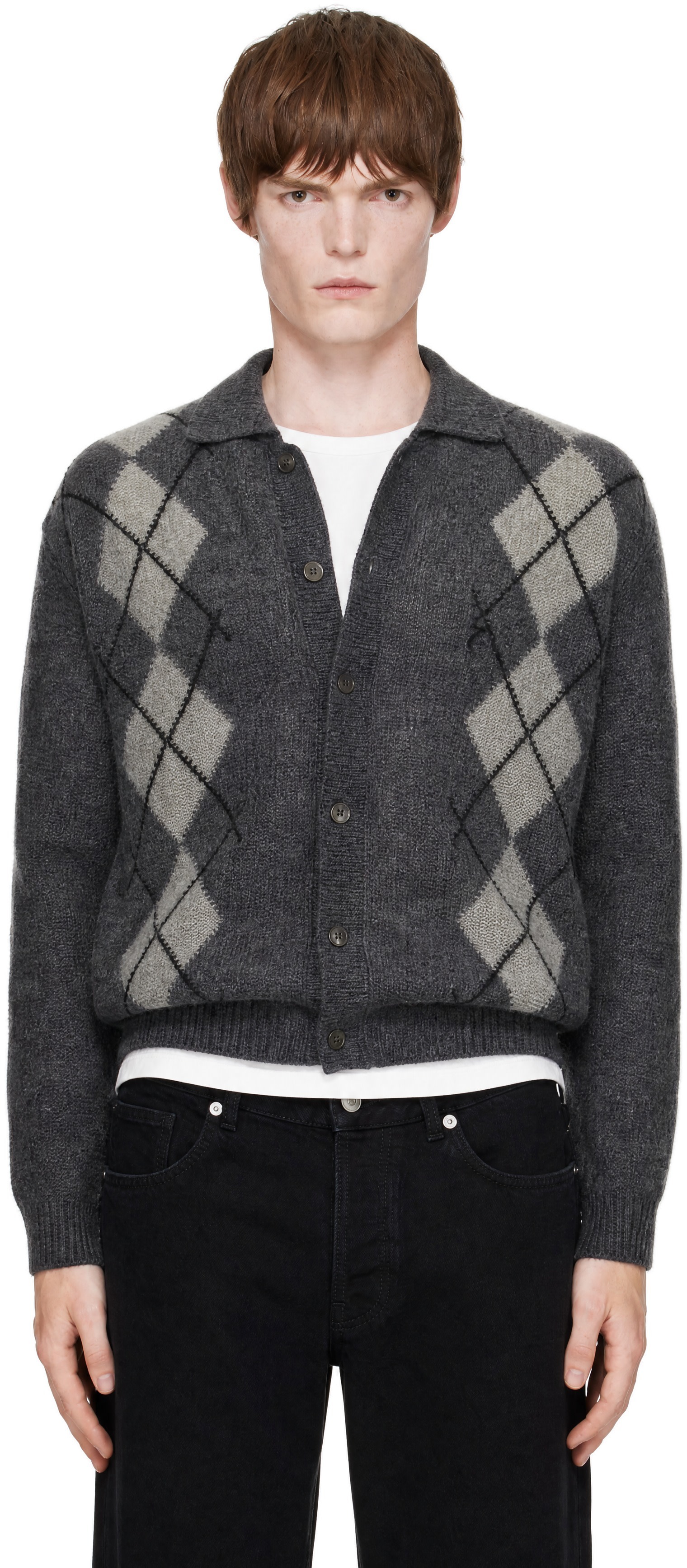 COOR - Gray Inside Out Argyle Collar Cardigan