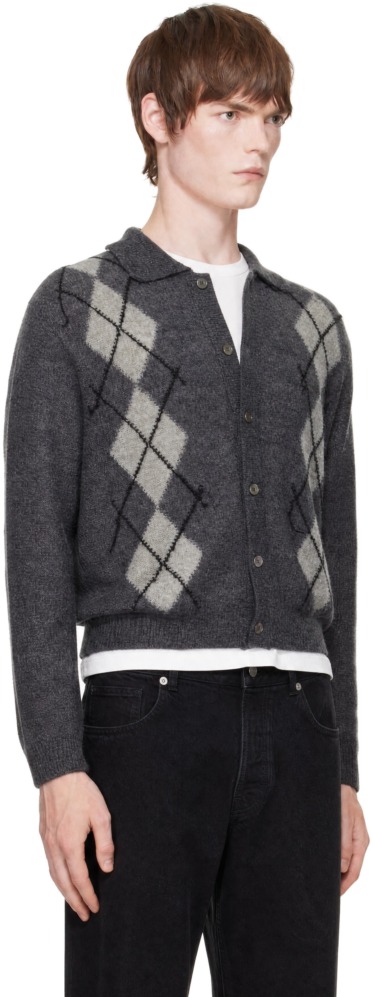COOR - Gray Inside Out Argyle Collar Cardigan