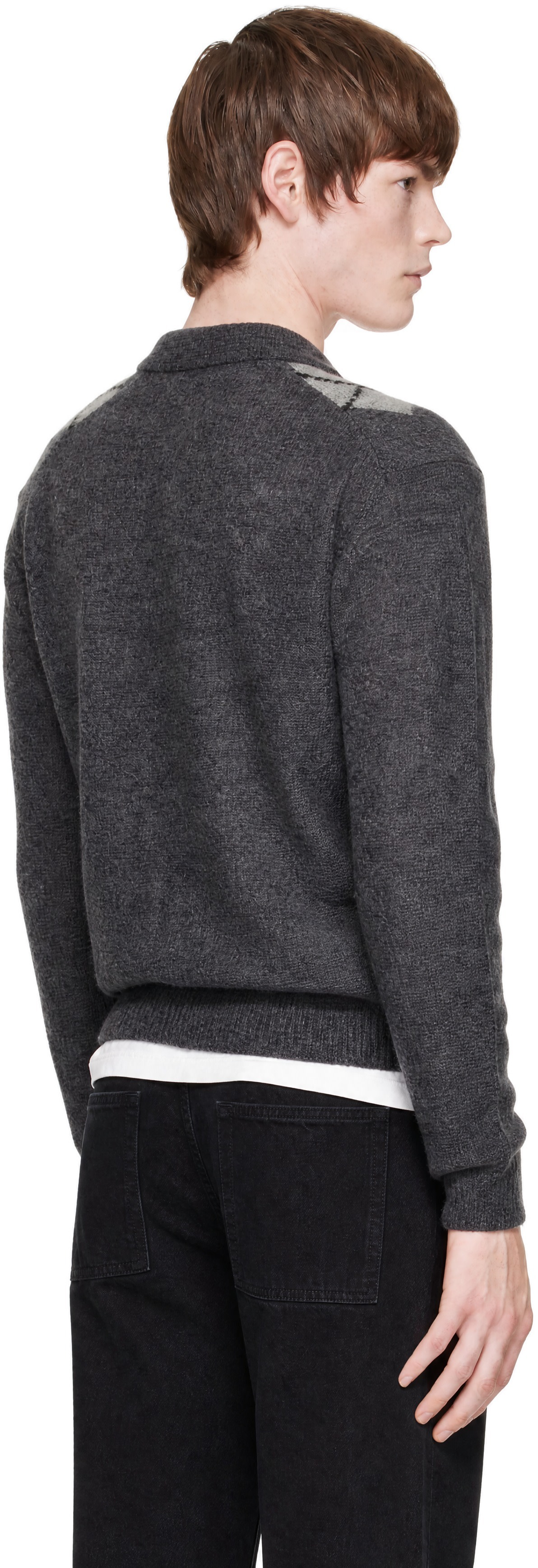 COOR - Gray Inside Out Argyle Collar Cardigan