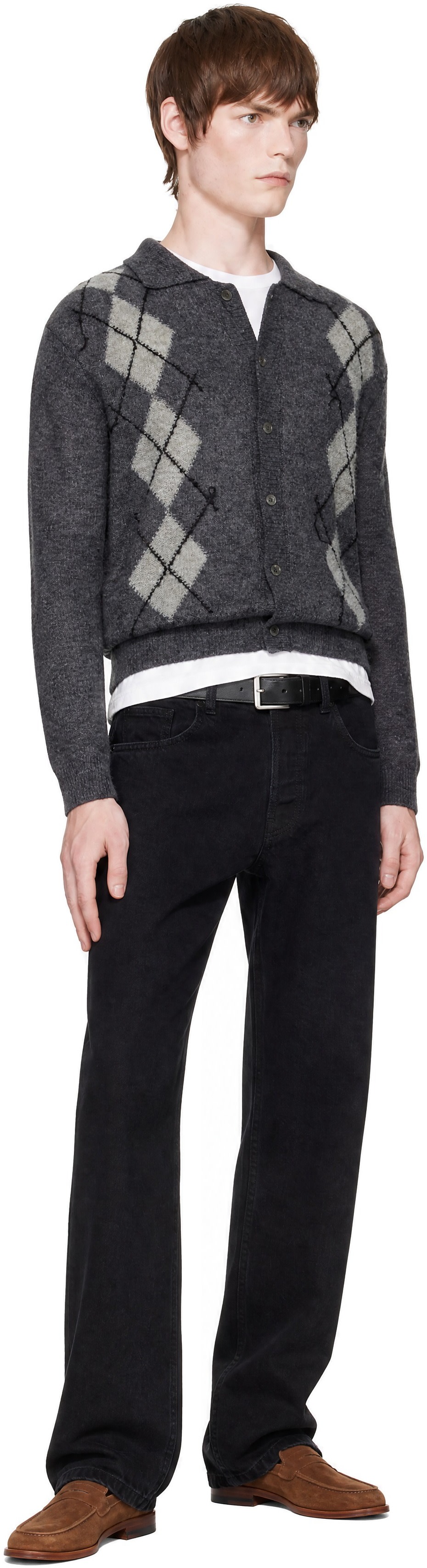 COOR - Gray Inside Out Argyle Collar Cardigan