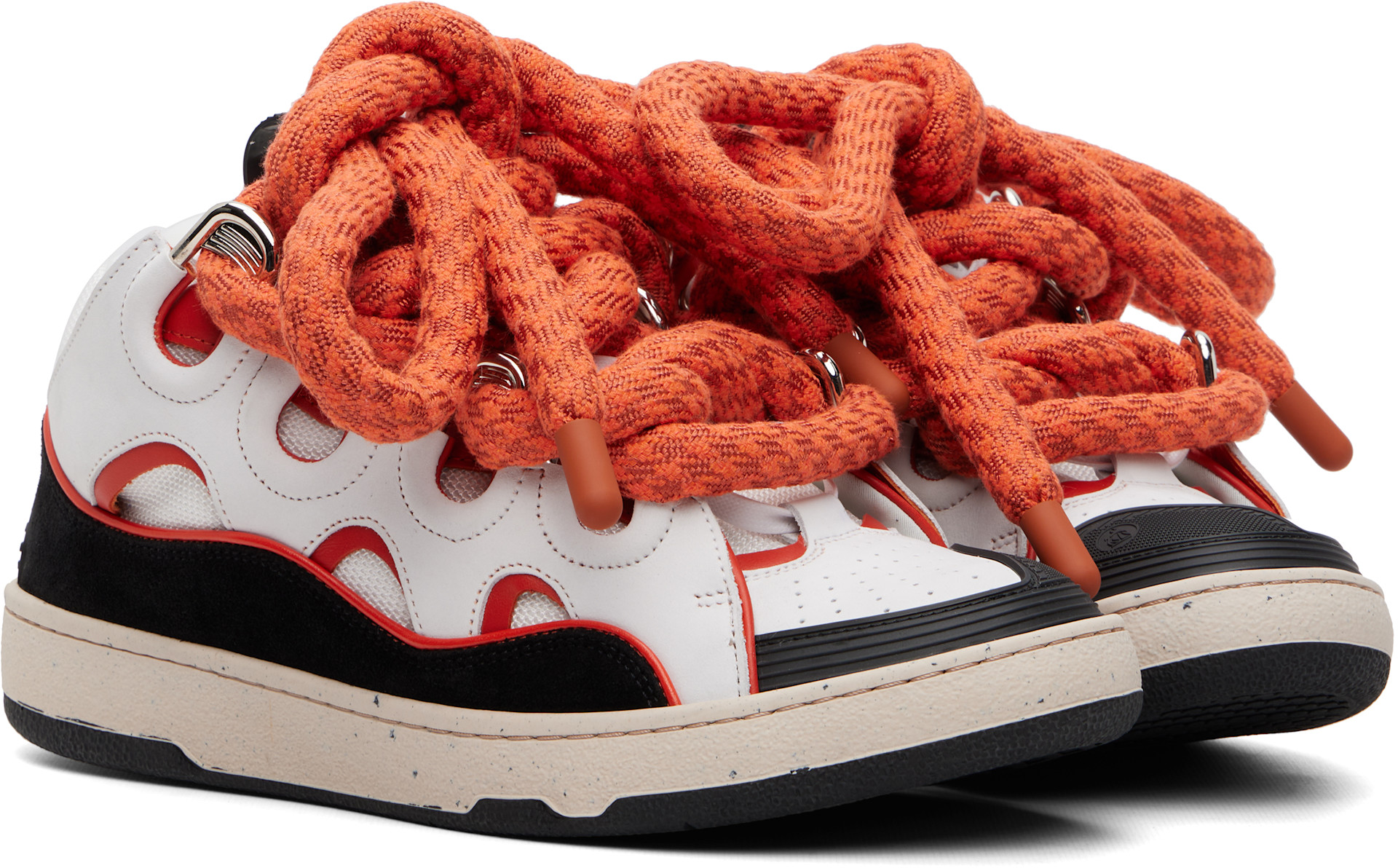 Lanvin: Off-White & Orange Curb Snake Leather Sneakers | SSENSE