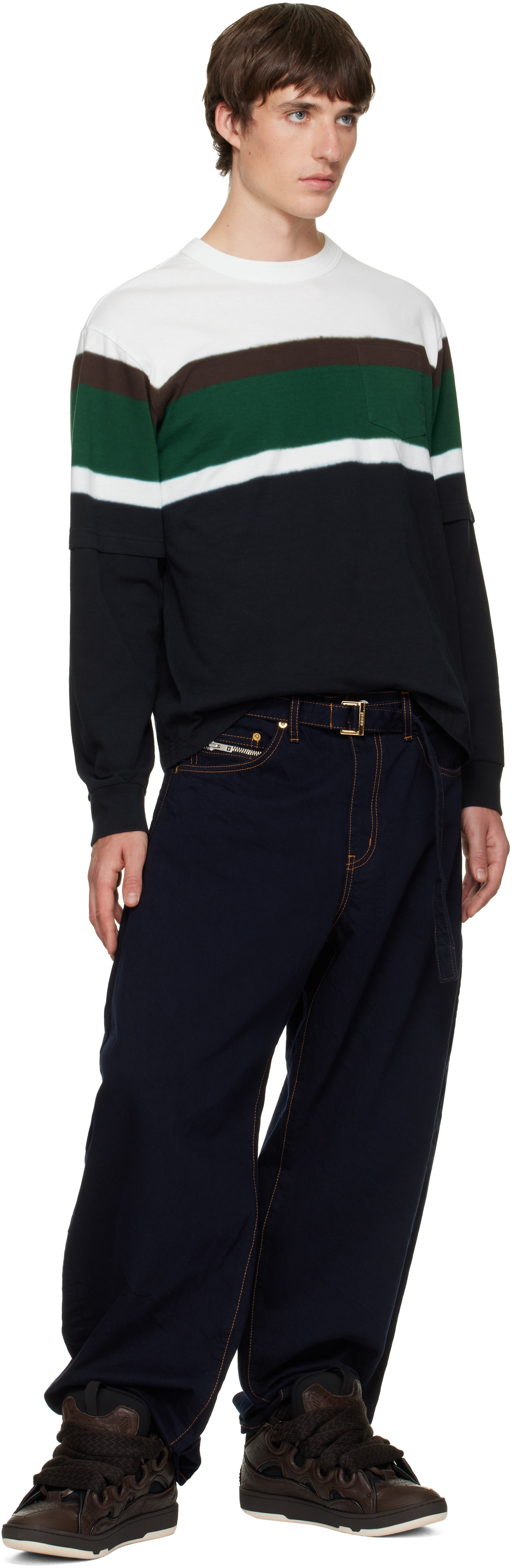 Lanvin - 棕色 Curb Dino-Effect Leather 运动鞋