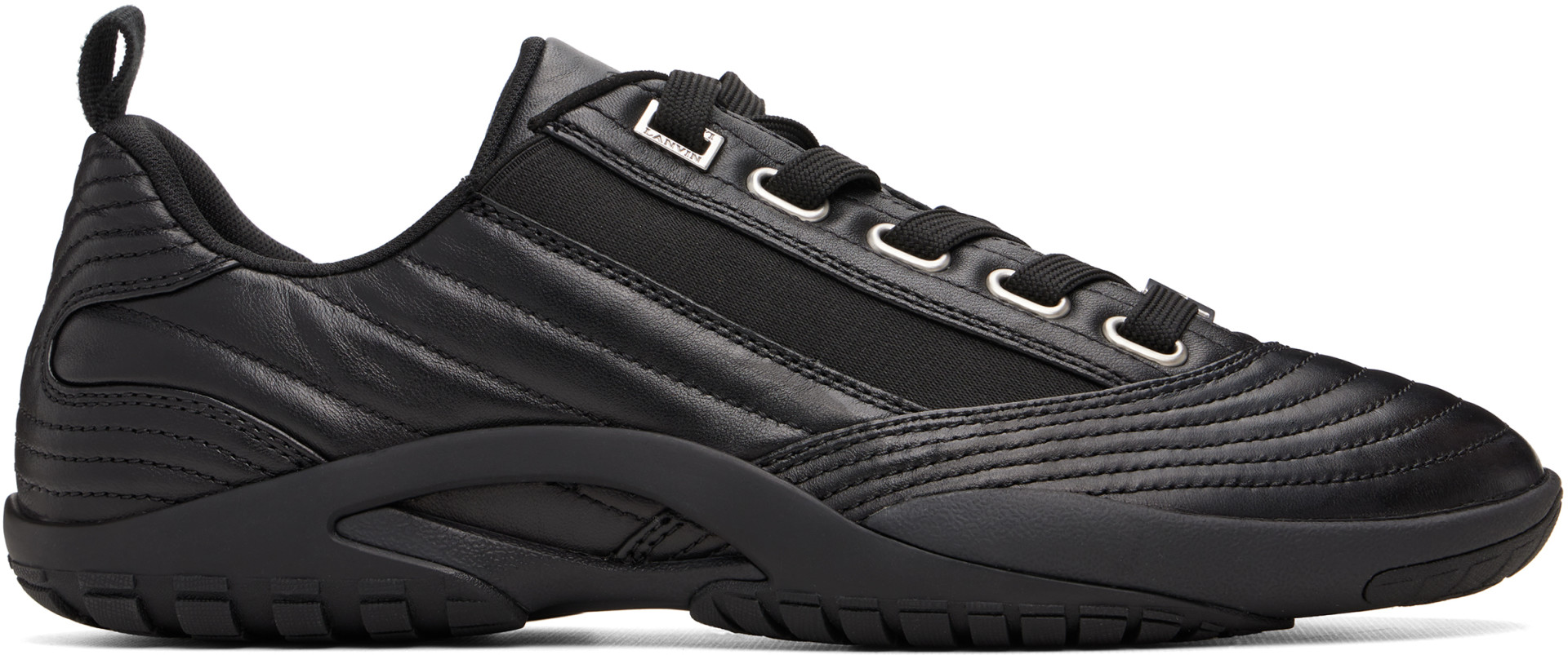 Lanvin: Black New Soccer Lace Up Leather Sneakers | SSENSE