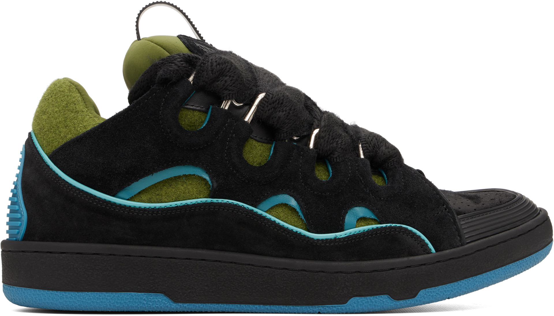 Lanvin - Baskets Curb noir et vert en suède