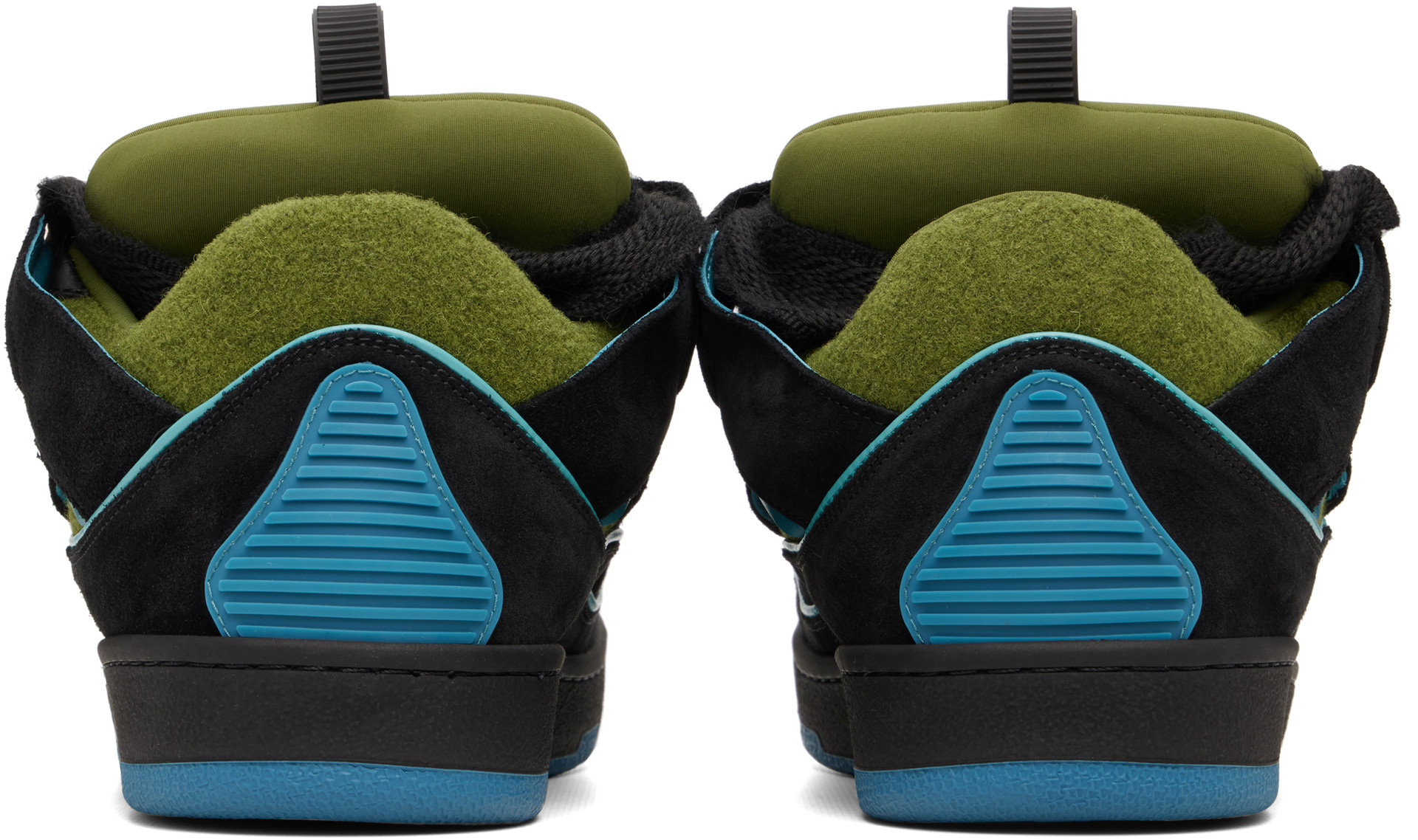 Lanvin - Baskets Curb noir et vert en suède
