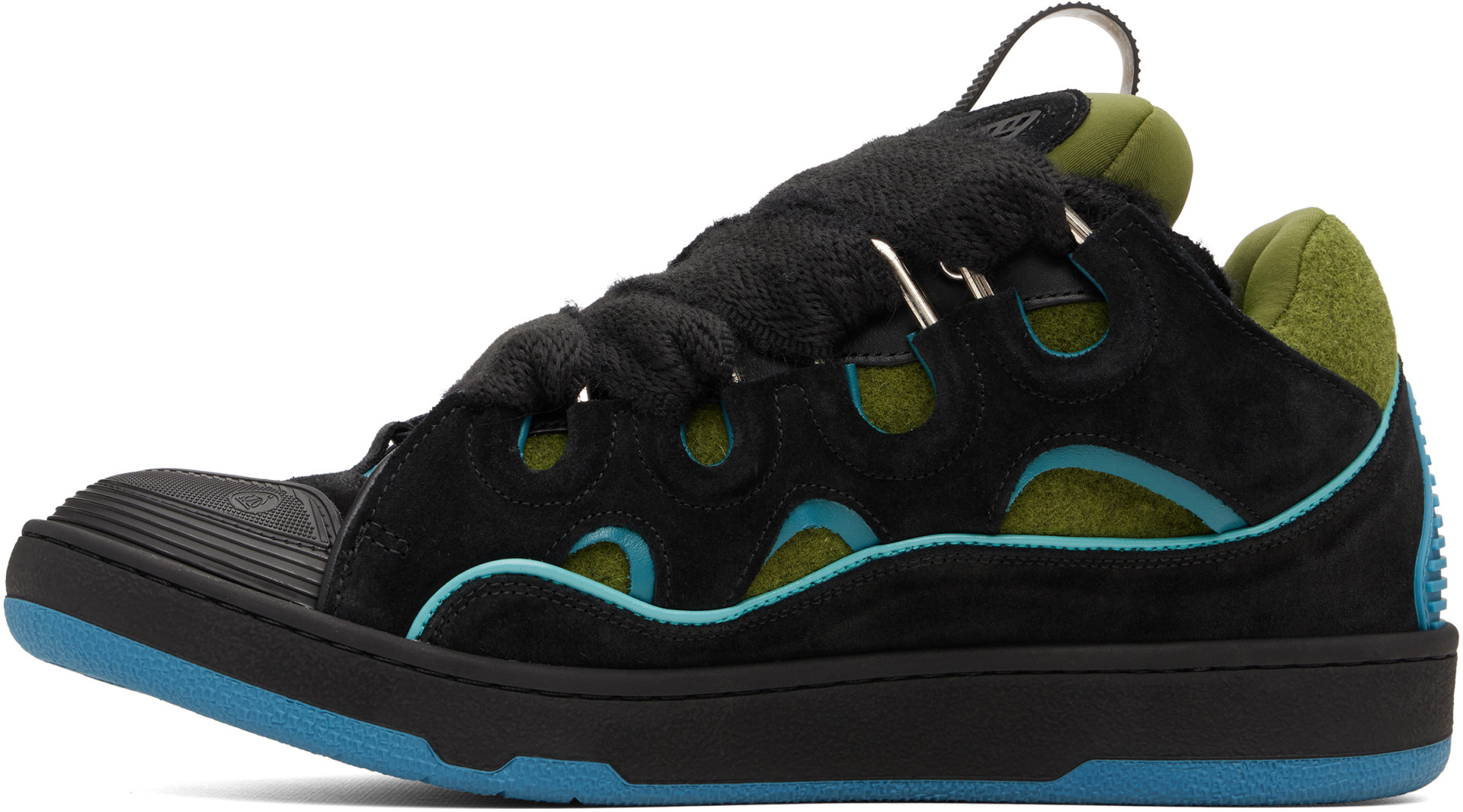 Lanvin - Baskets Curb noir et vert en suède