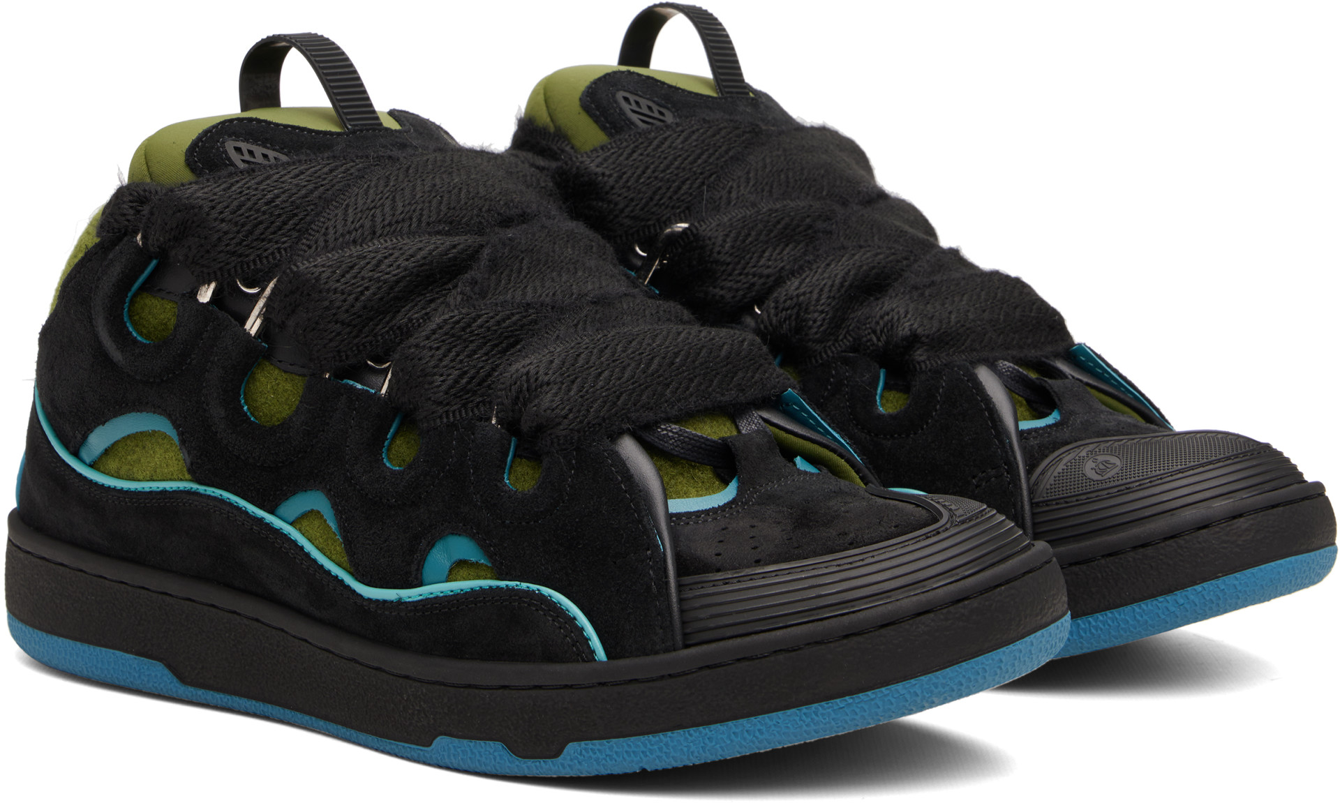 Lanvin - Baskets Curb noir et vert en suède