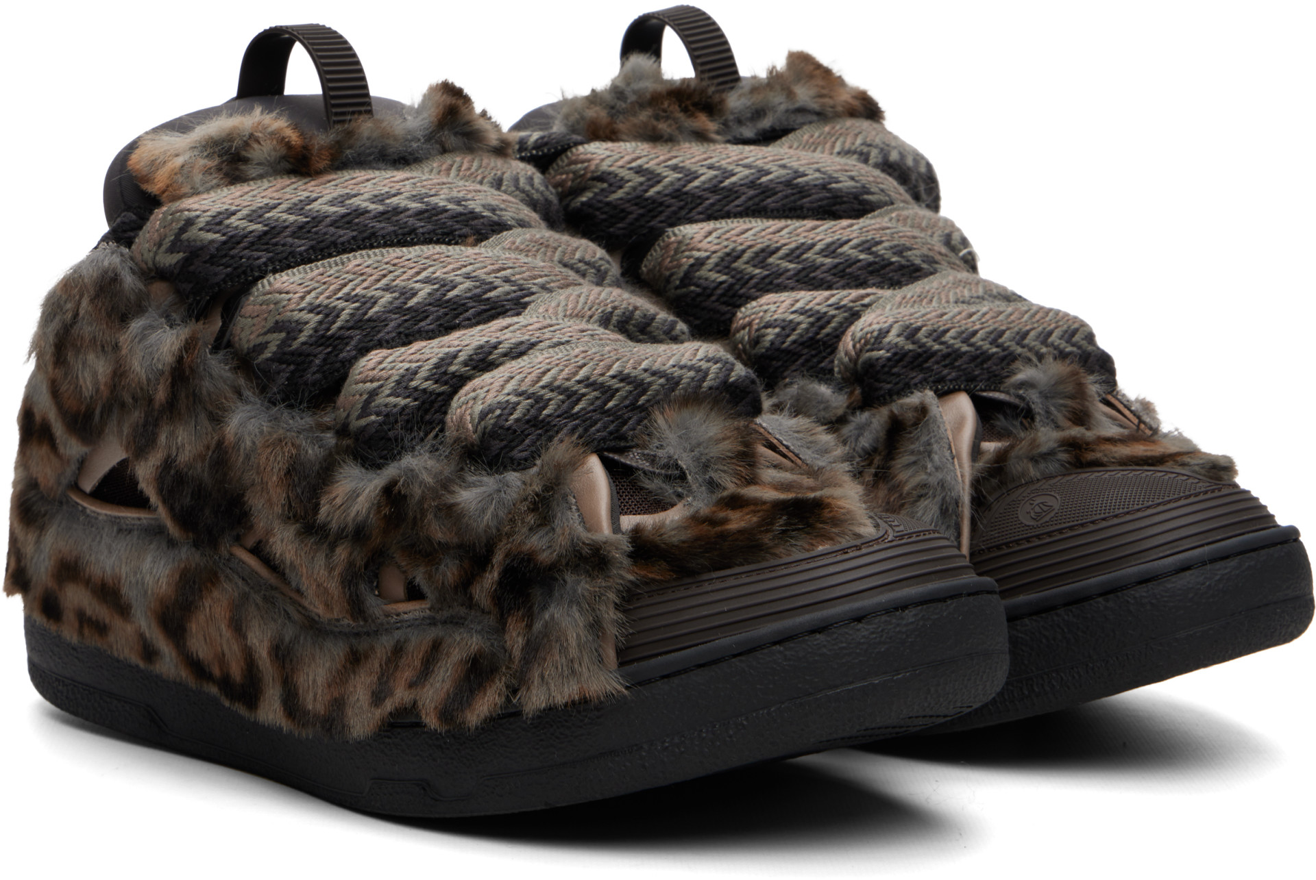 Lanvin: Gray Curb Faux Fur Sneakers | SSENSE