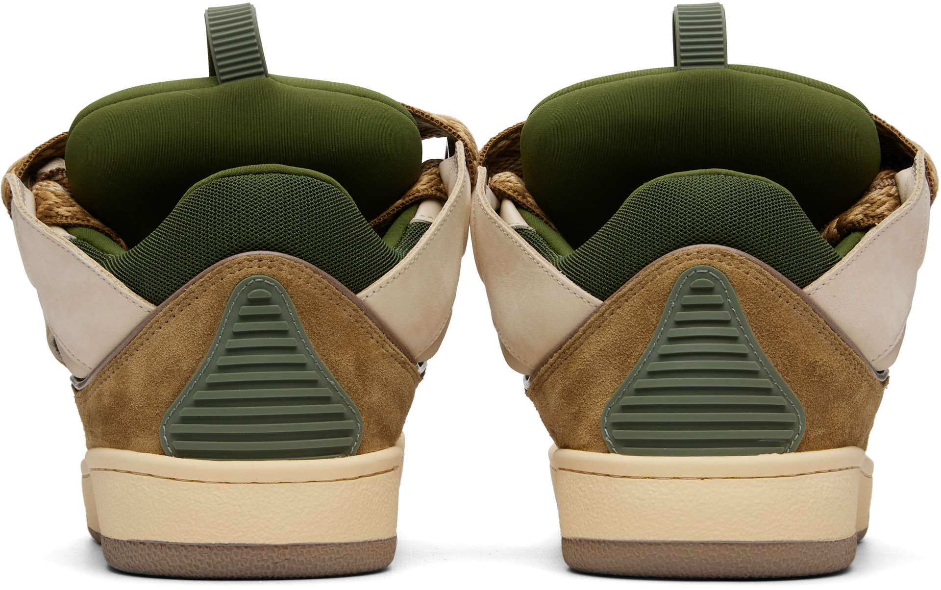 Lanvin: Beige & Khaki Curb Leather Sneakers | SSENSE