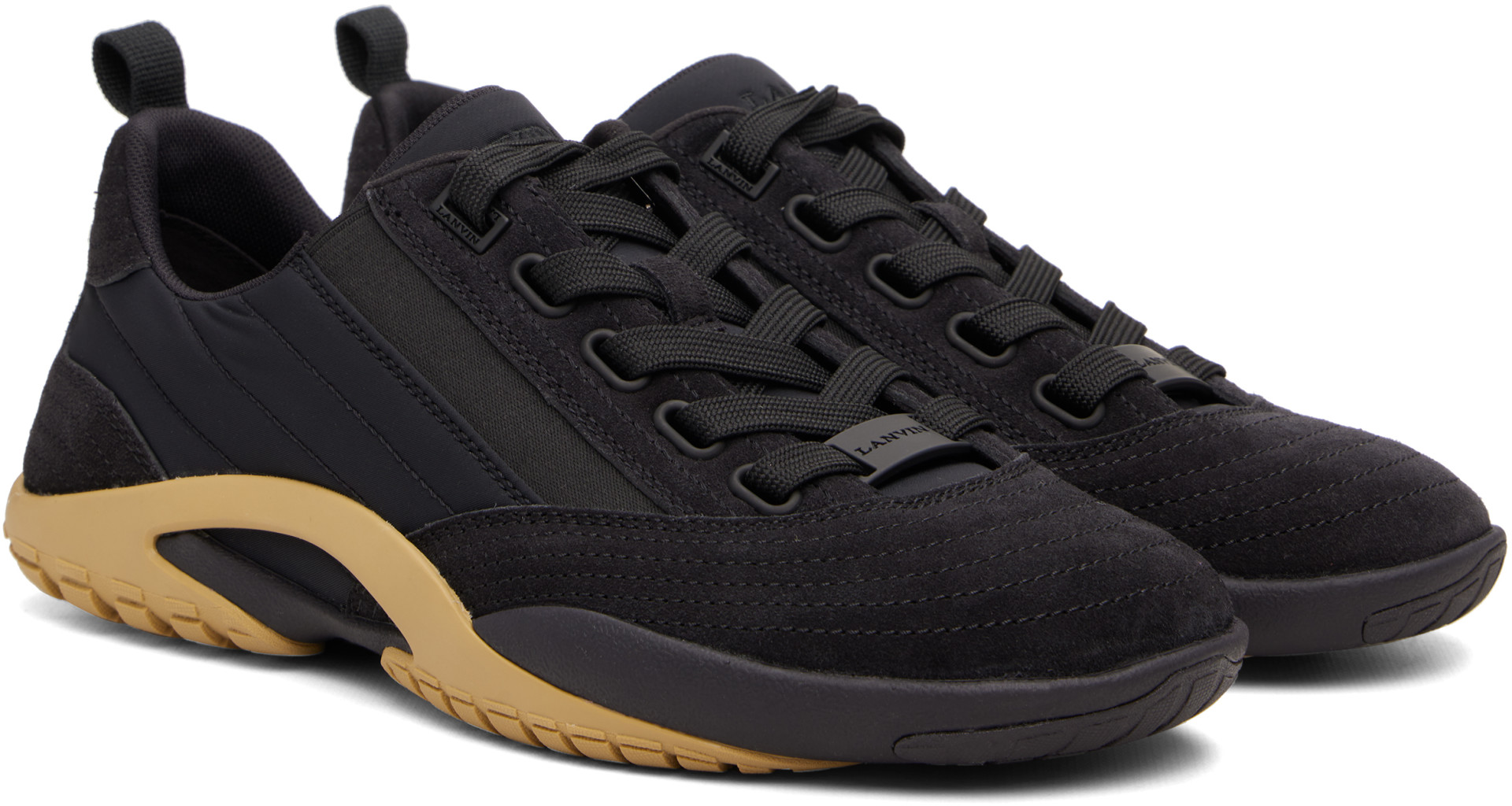 Lanvin - Baskets noires en suède à laçage