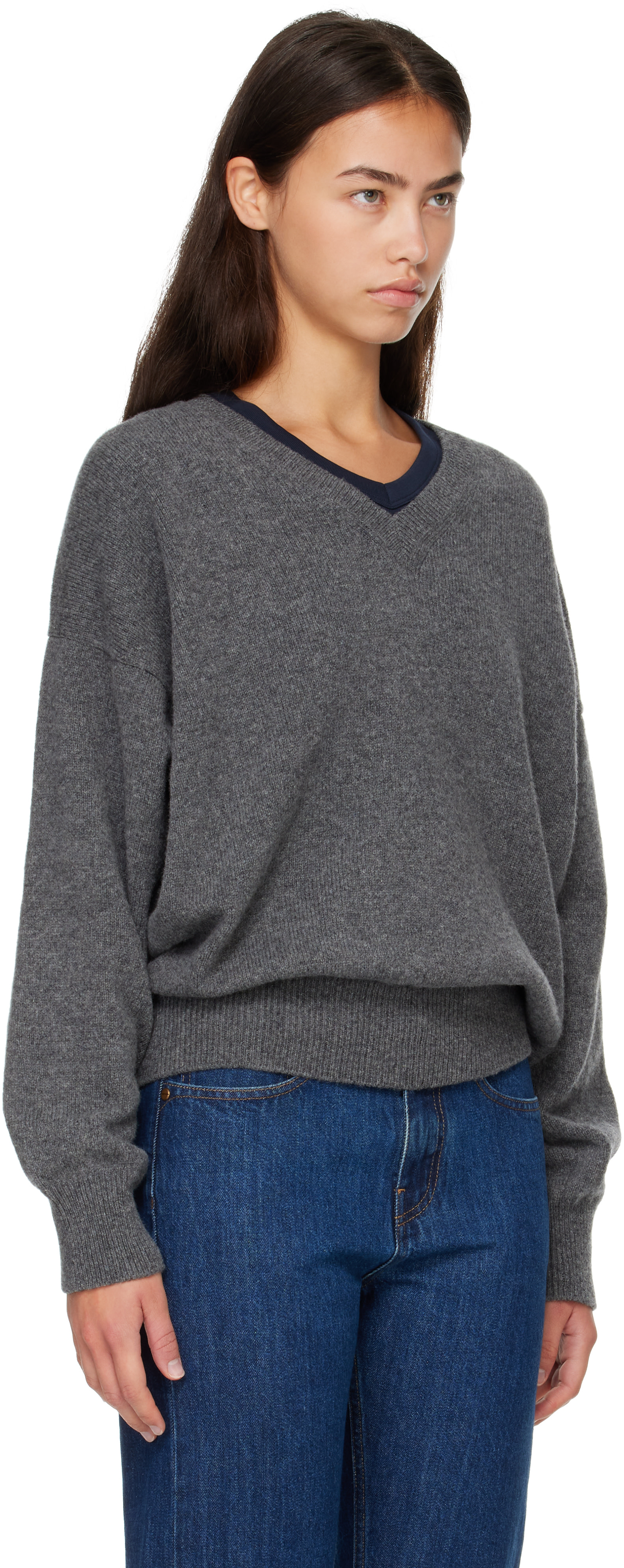 &Daughter - Pull décontracté Innes gris à col en V