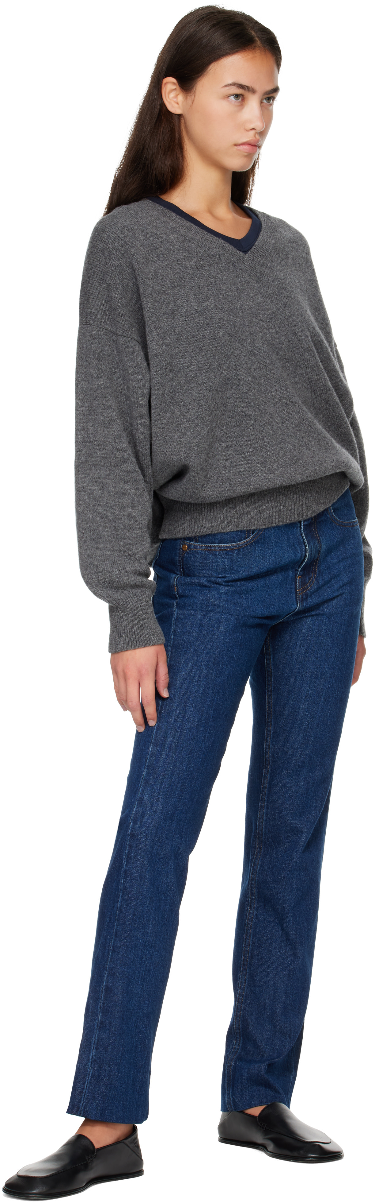&Daughter - Pull décontracté Innes gris à col en V
