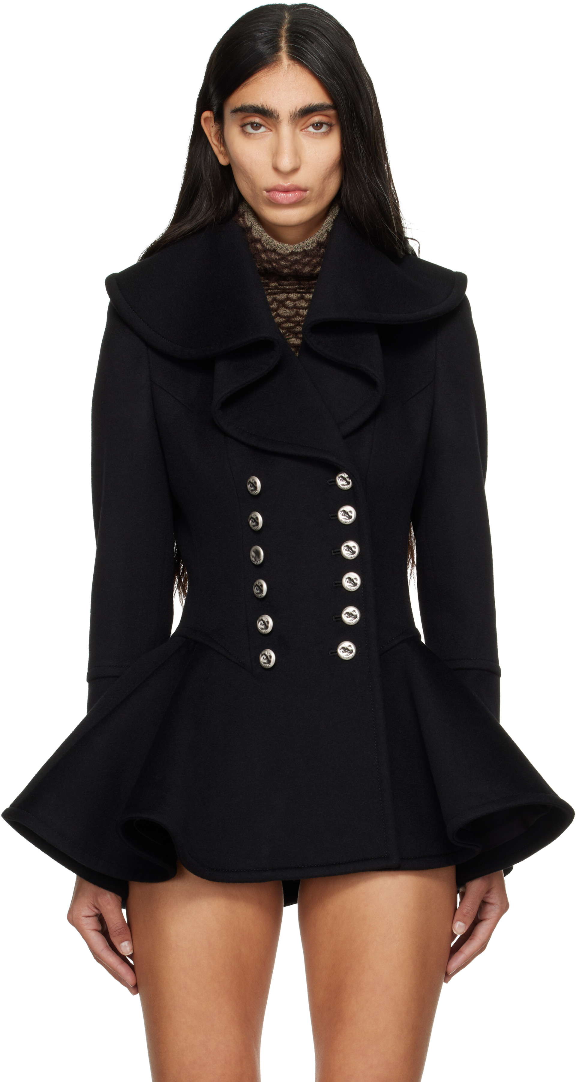 McQueen - Black Waterfall Collar Coat