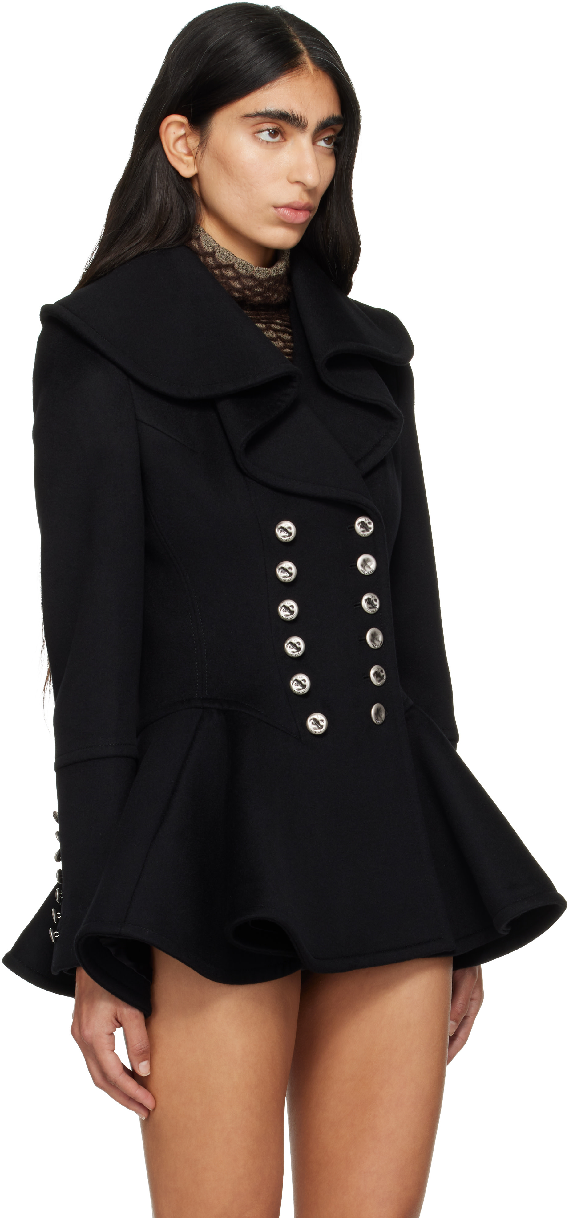 McQueen - Manteau noir à col cascade