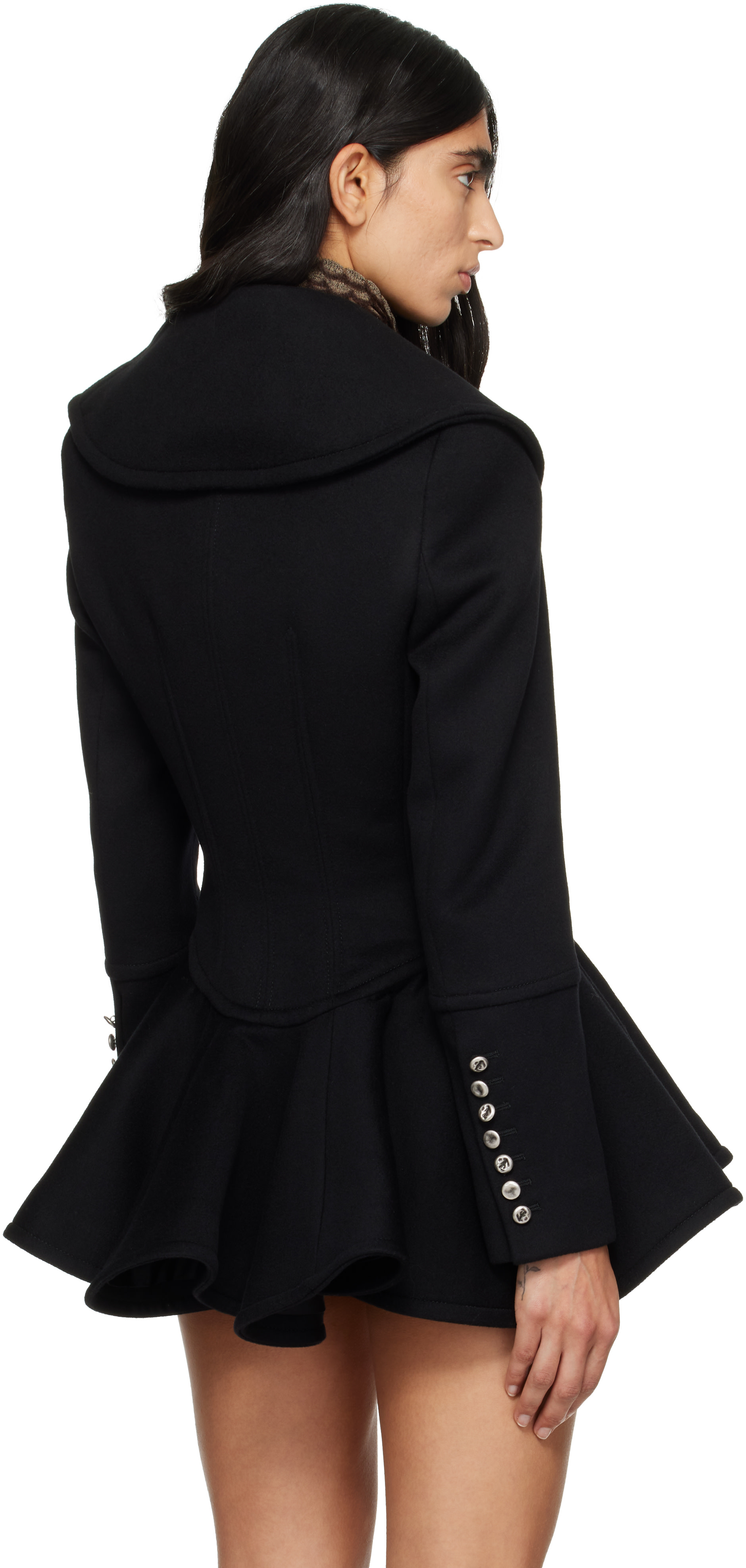 McQueen - Manteau noir à col cascade