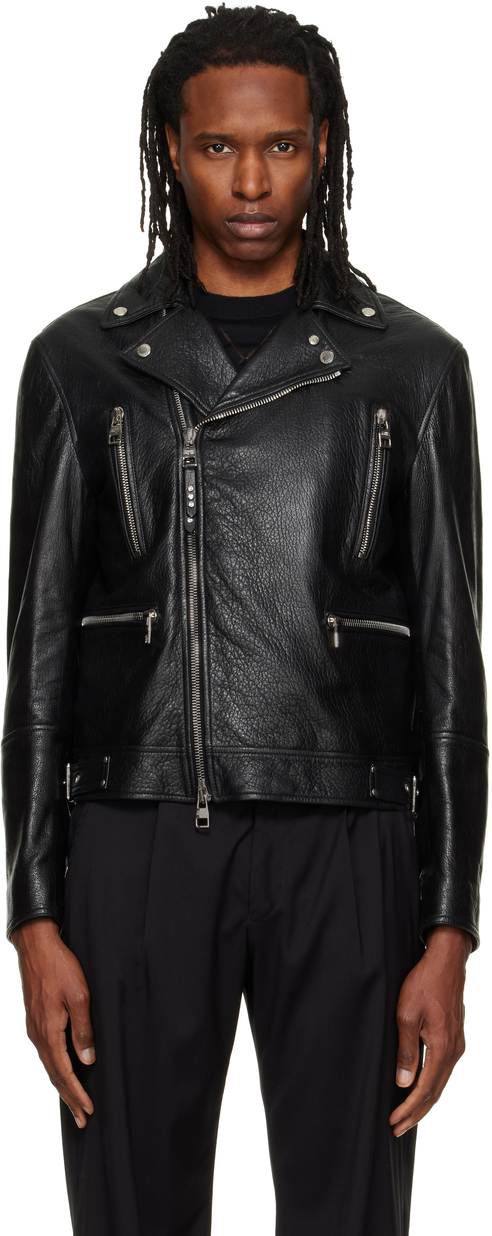 McQueen - Black Classic Biker Leather Jacket